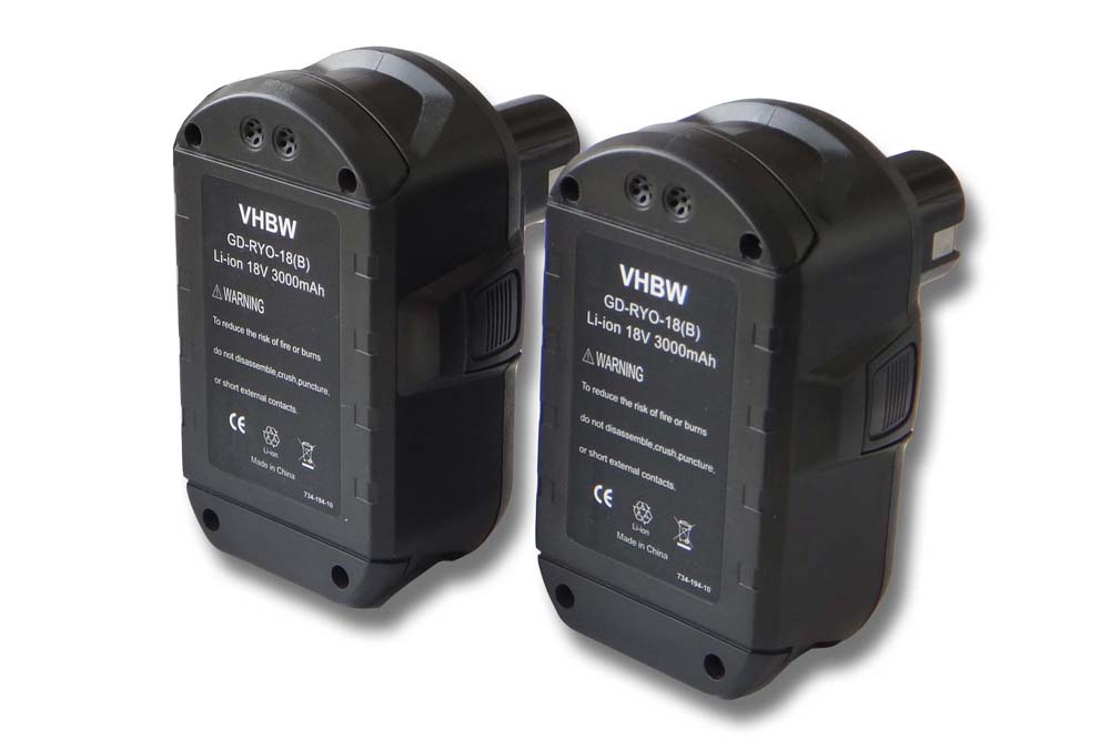 Batteries (2x pièces) remplace Ryobi ABP1803, ABP1801 pour outil électrique - 3000 mAh, 18 V, Li-ion