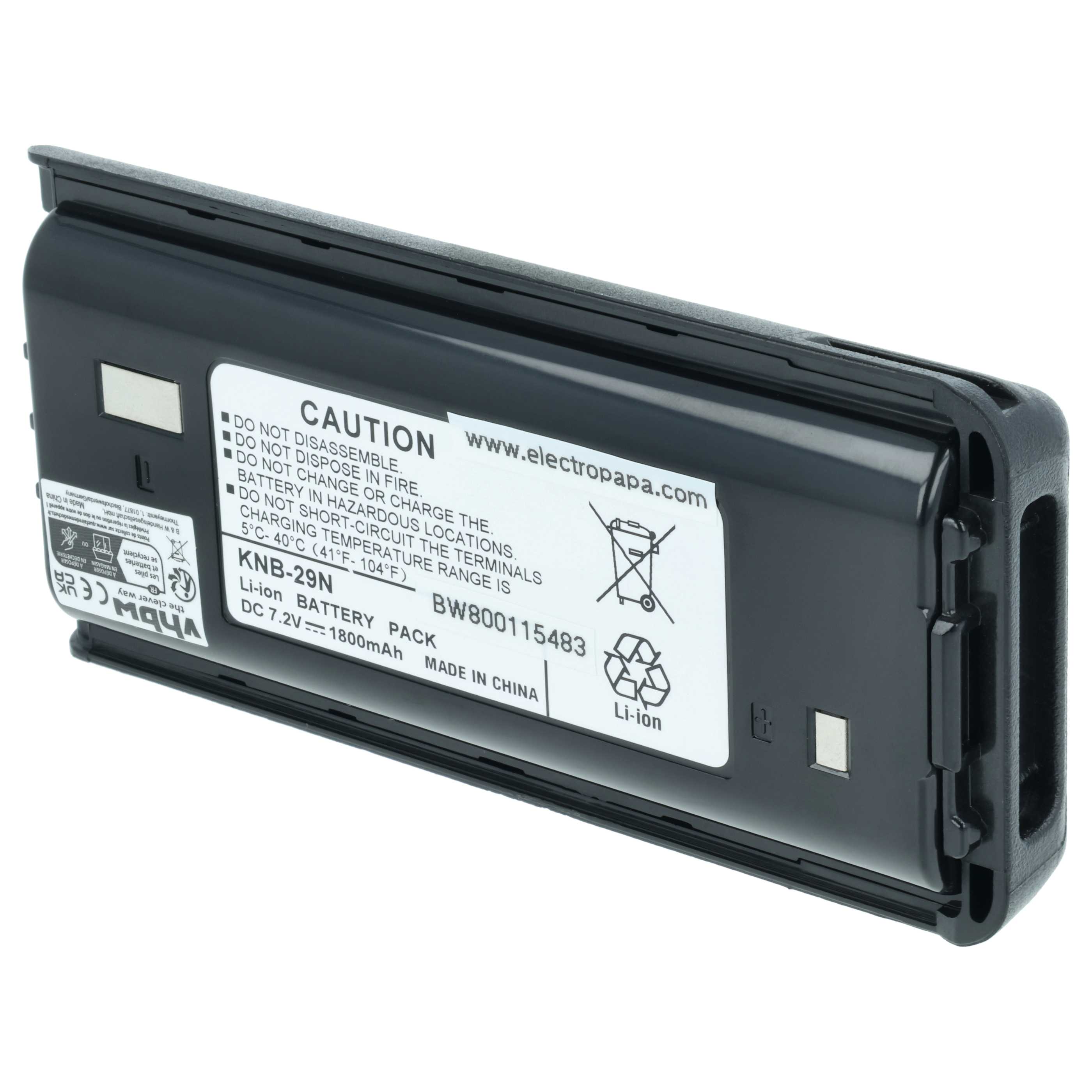 Batteria sostituisce Kenwood BPKNB45LI, BPKNB29MHXT-1, BPKNB29MH per dispositivo radio - 1800mAh 7,4V Li-Ion