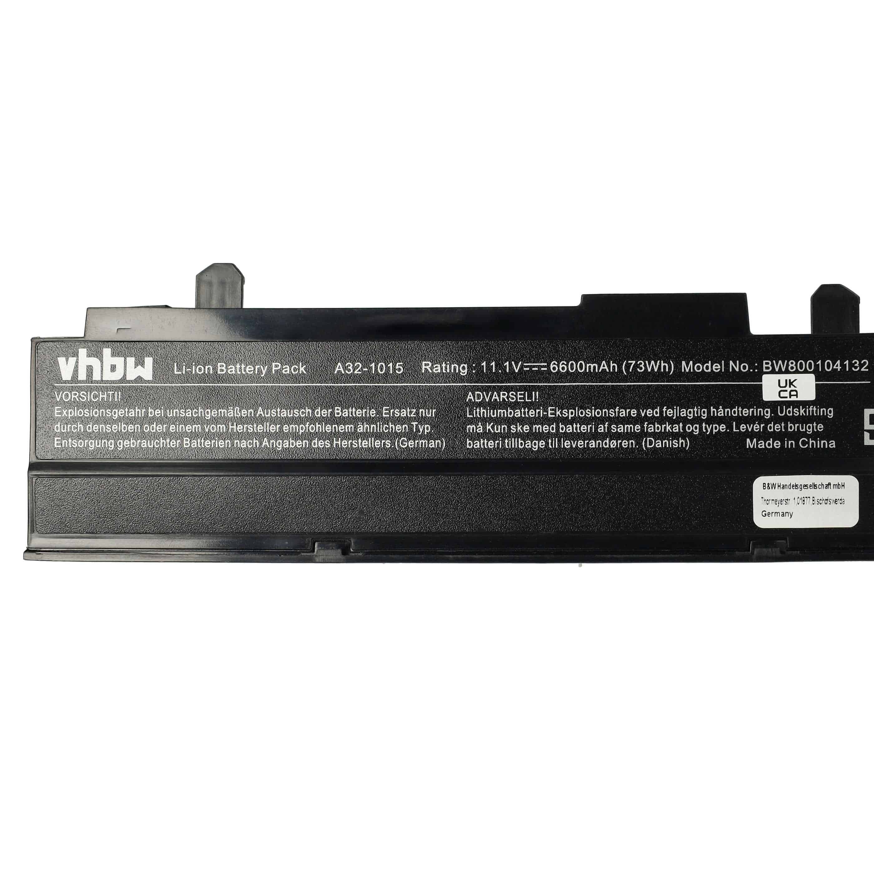 Batterie remplace Asus A31-1015, A32-1015, AL31-1015 pour ordinateur portable - 2200mAh 10,8V Li-ion, noir