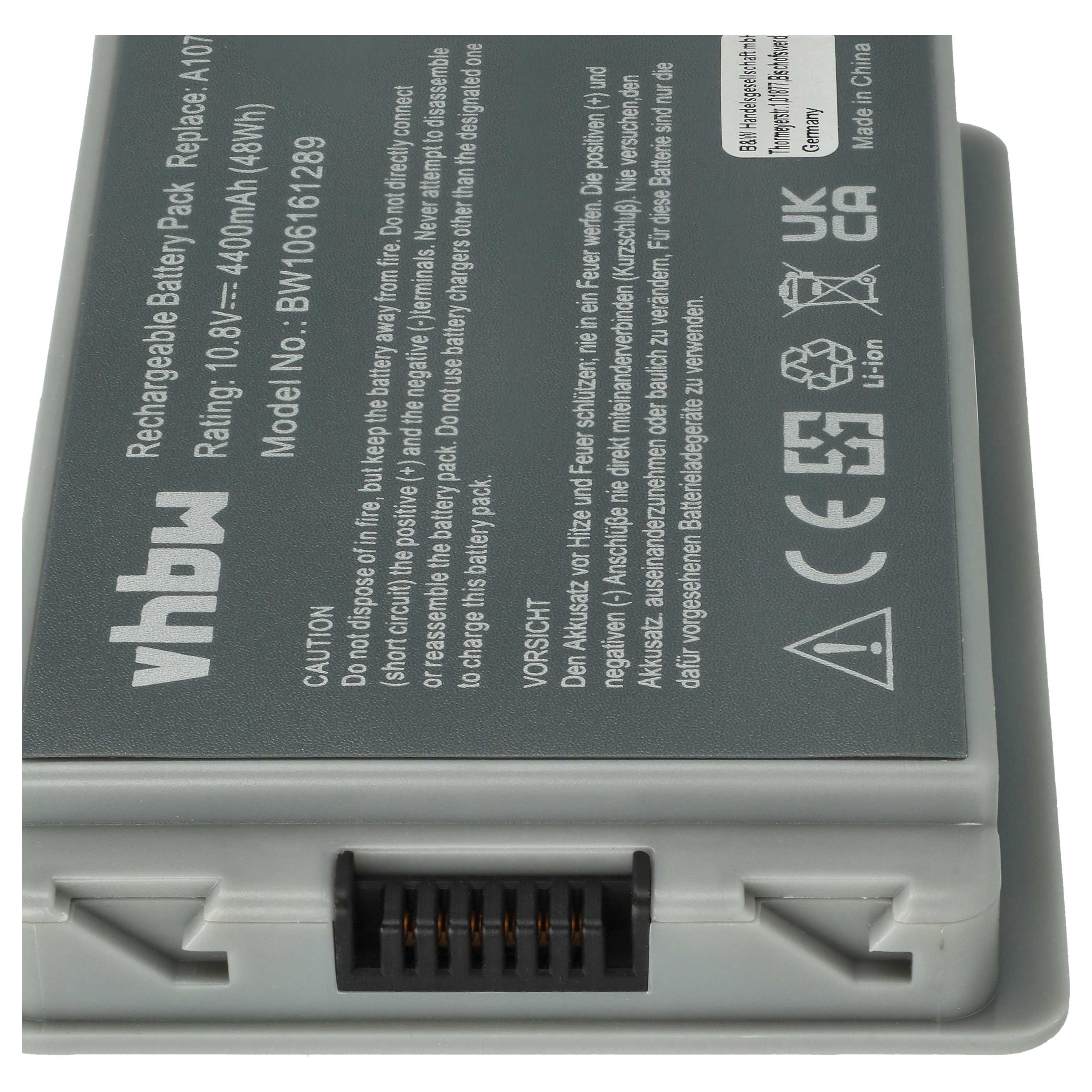 Notebook-Akku als Ersatz für Apple M9325G/A, A1148, A1045, A1078, M9325 - 4400mAh 10,8V Li-Ion, anthrazit-grau