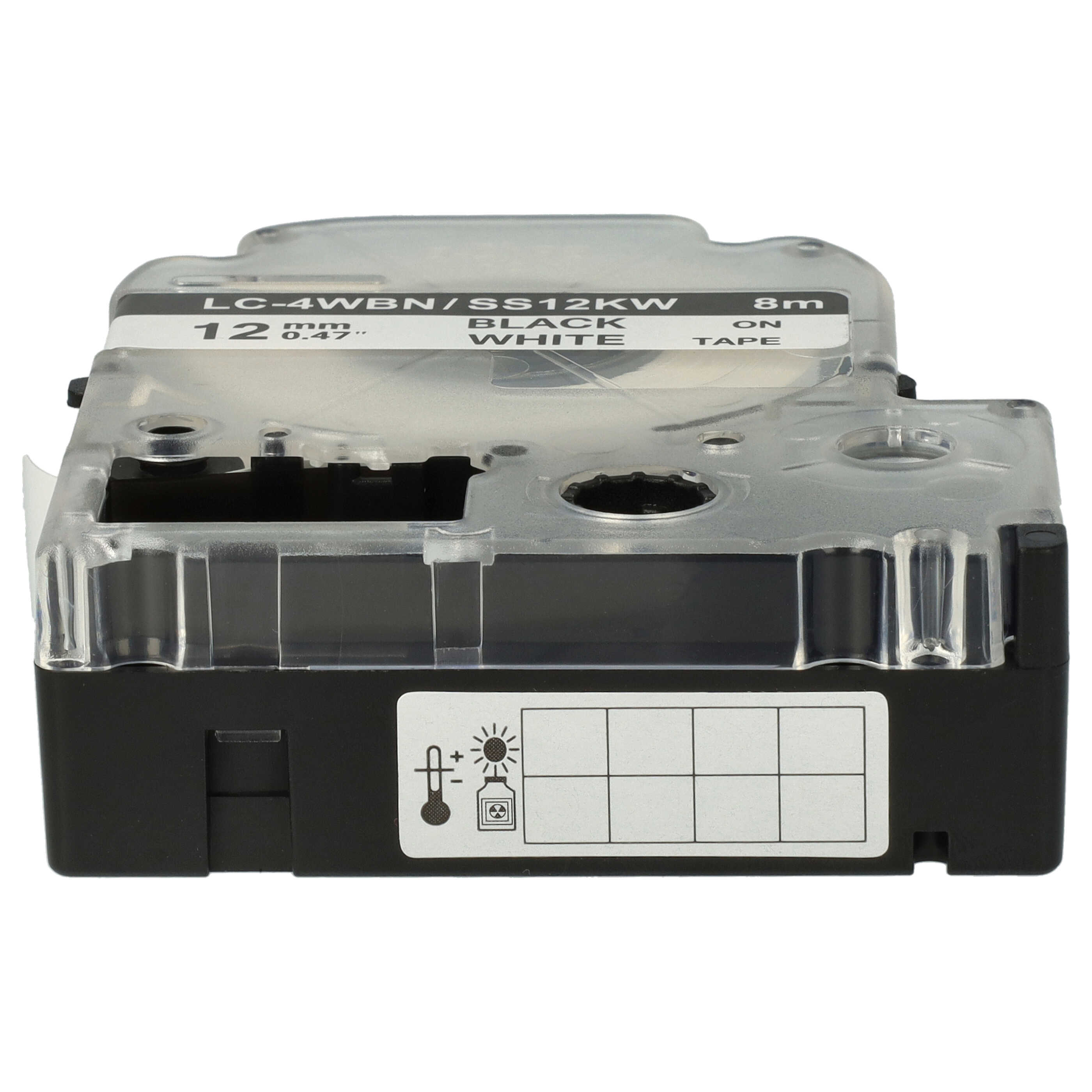 5x Label Tape as Replacement for Epson SS12KW, LC-4WBN - 12 mm Black to White