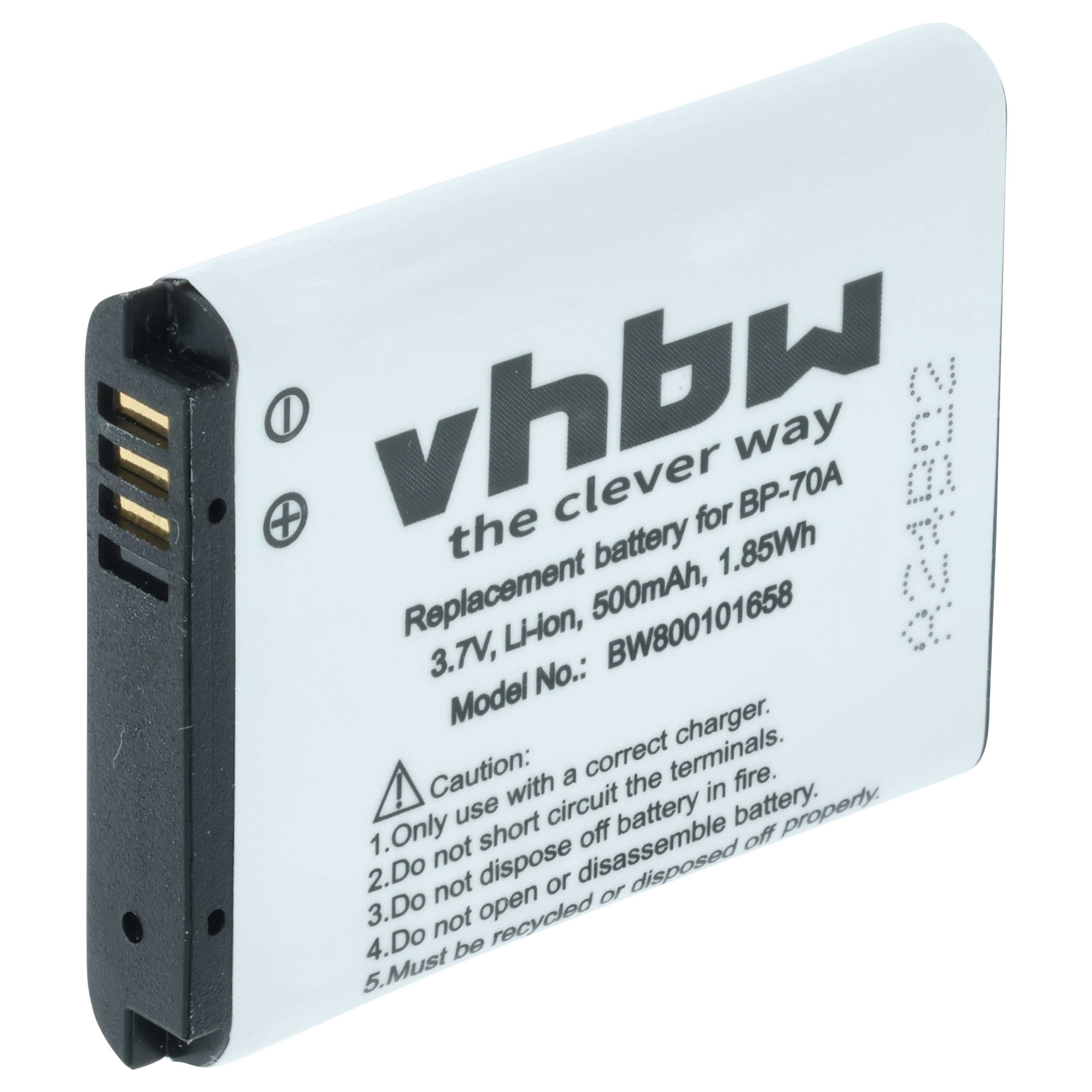 Batteria sostituisce Samsung BP70a, BP-70a, SLB-70A, EA-BP70A per fotocamera - 500mAh 3,6V Li-Ion