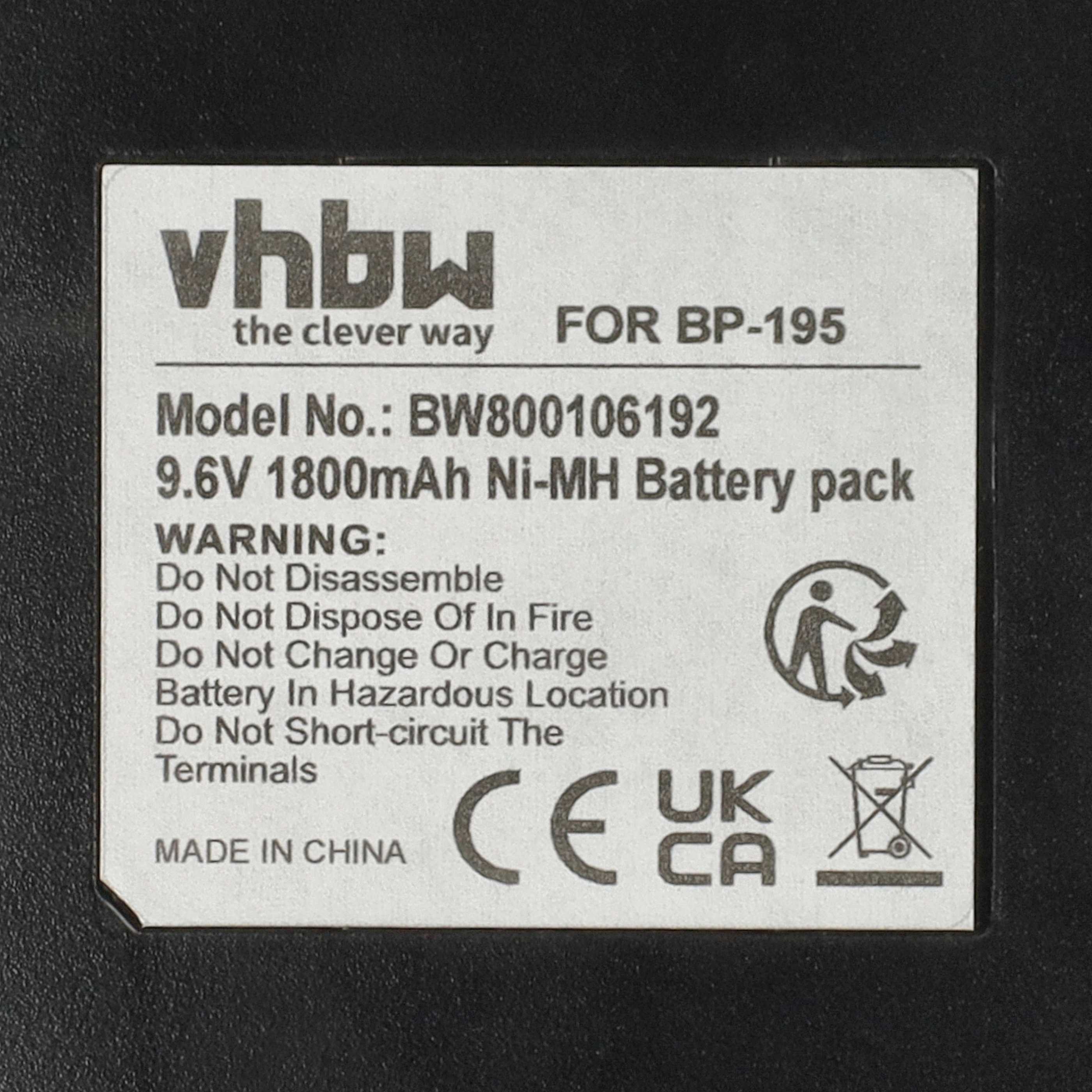 Radio 5x Battery replaces Icom BP-195, BP-196H, BP-196, BP-196R - 1800 mAh 9.6 V NiMH + Belt Clip