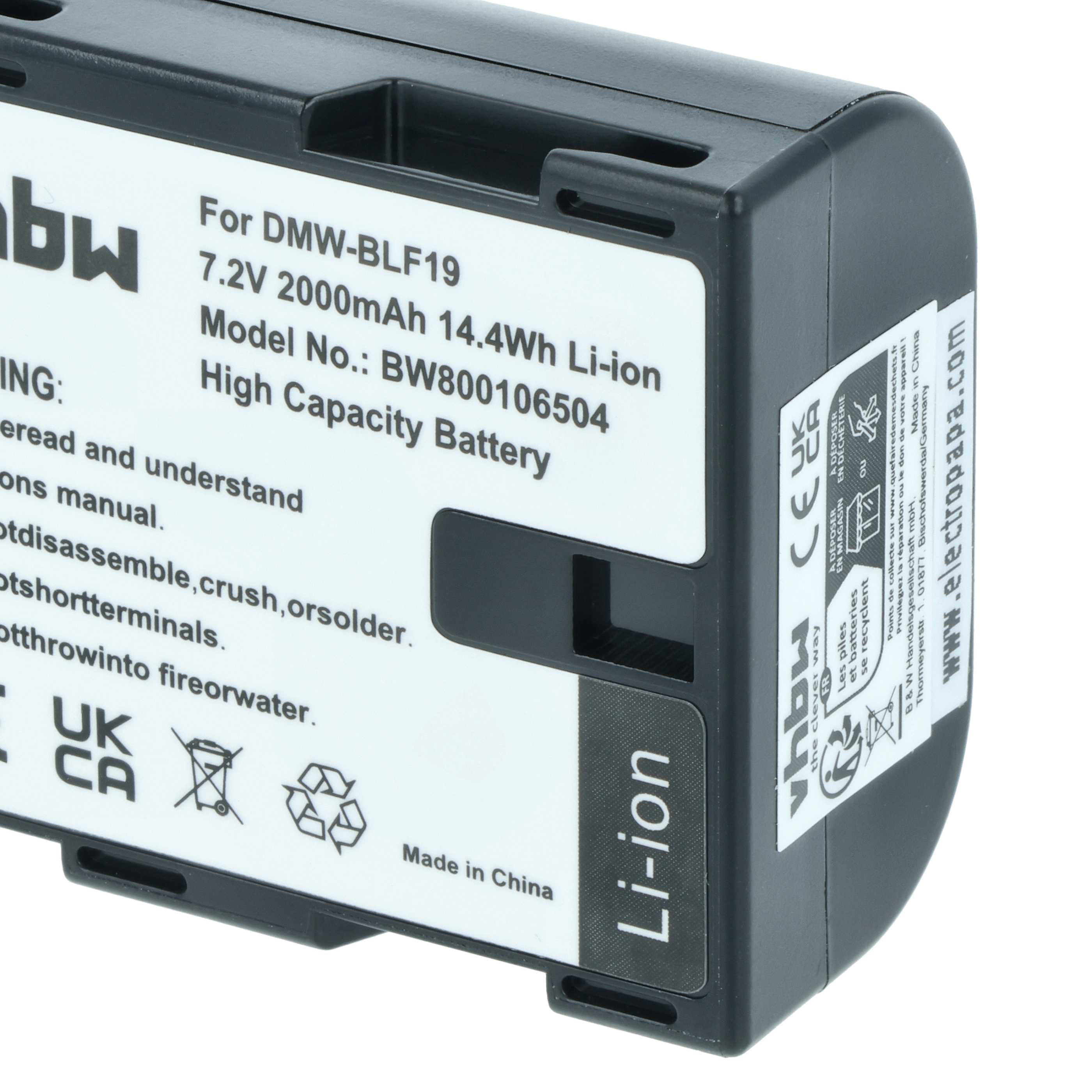 3x Battery replaces Panasonic DMW-BLF19E, DMW-BLF19 - 2000mAh, 7.2V, Li-Ion