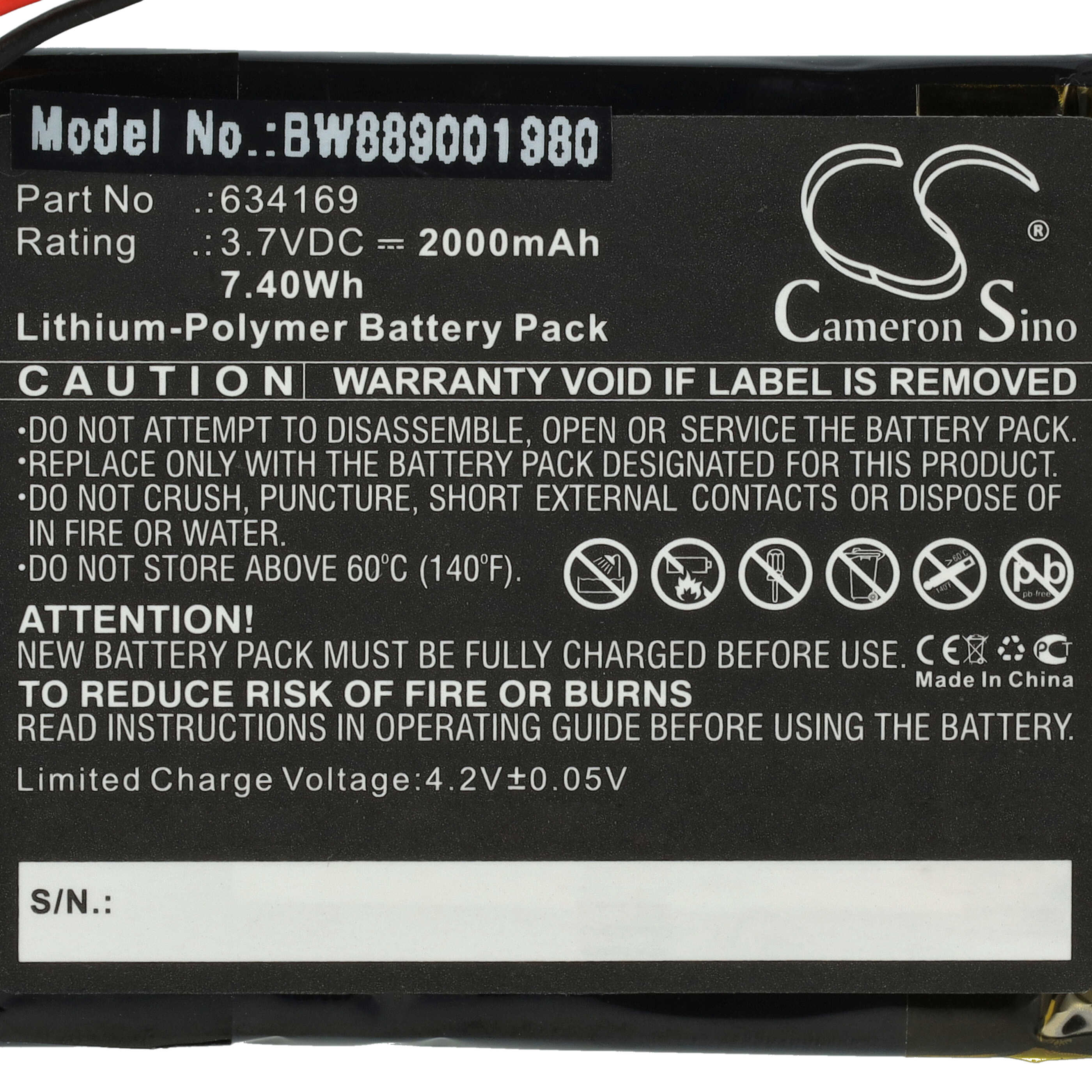 Akumulator do kamery szpiegowskiej / rejestratora DVR - 2000mAh, 3,7V