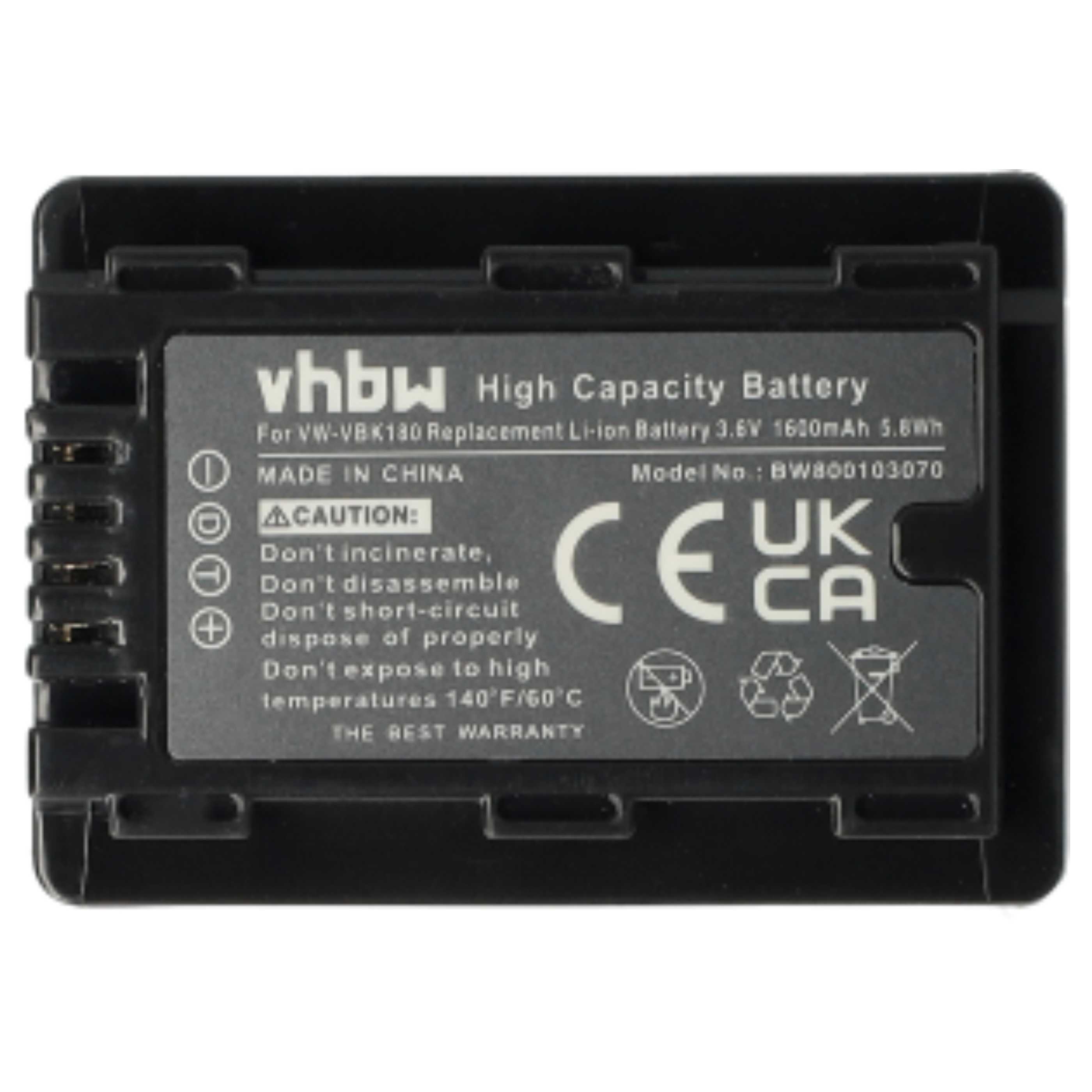 Videocamera 2x Battery replaces Panasonic VW-VBK180, VW-VBK360, VW-VBK180-K - 1600 mAh 3.6 V Li-Ion