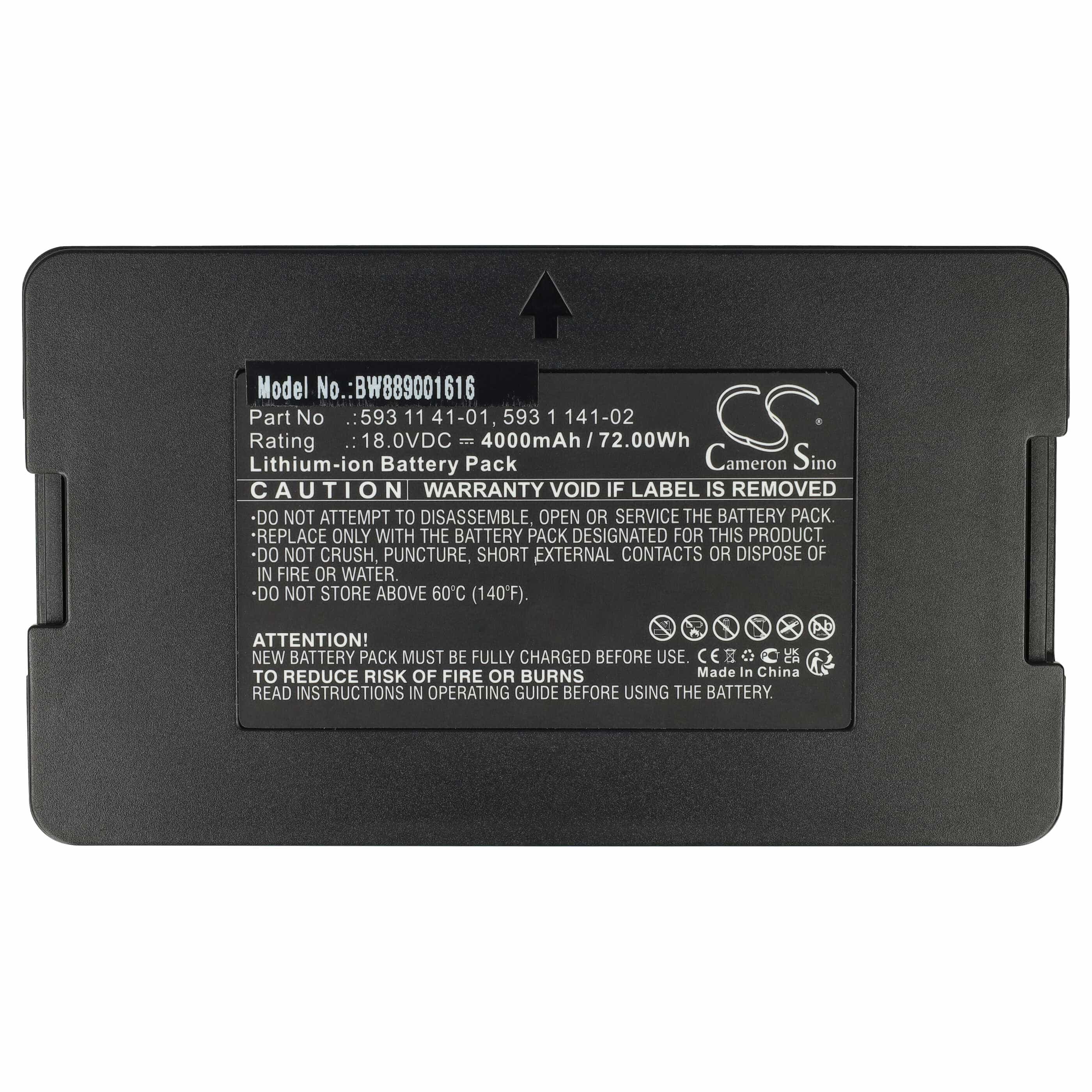 Lawnmower Battery Replacement for Husqvarna 593 1 141-02, 593 11 41-01 - 4000mAh 18V Li-Ion, black