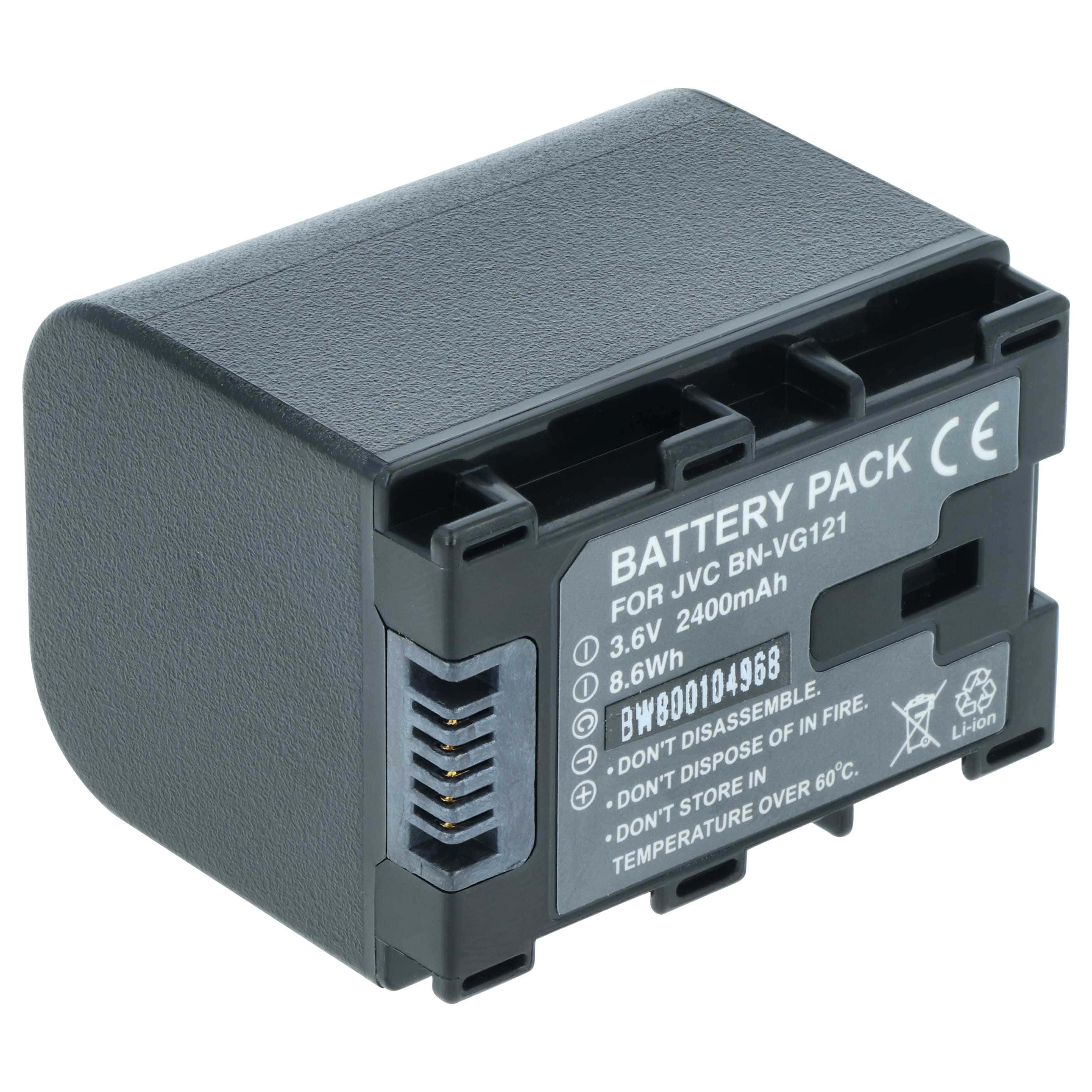 Videocamera Battery replaces JVC BN-VG121, BN-VG121AC, BN-VG121E, BN-VG121SU - 2400 mAh 3.6 V Li-Ion