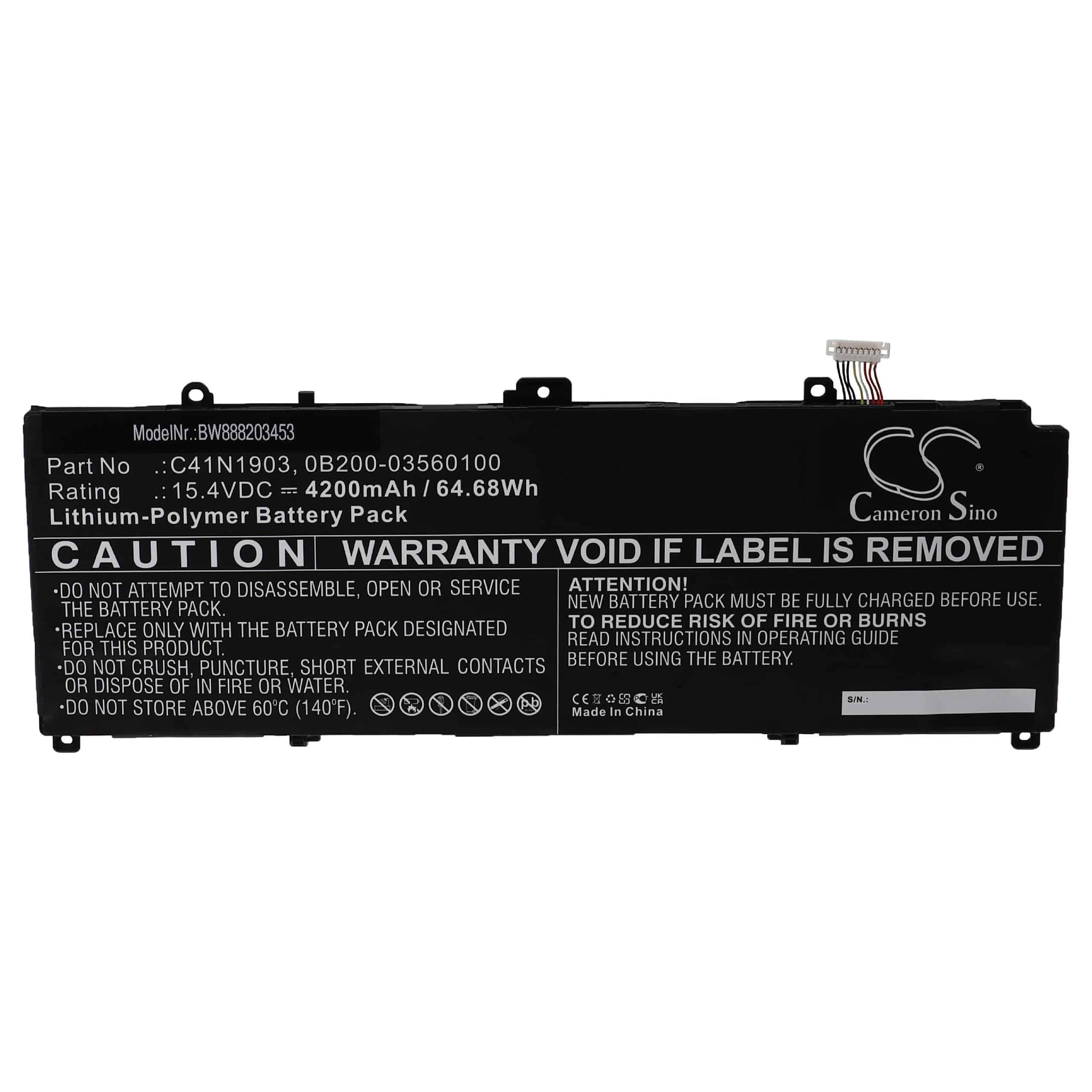 Notebook Battery Replacement for Asus C41N1903, 0B200-03560100 - 4200mAh 15.4V Li-polymer
