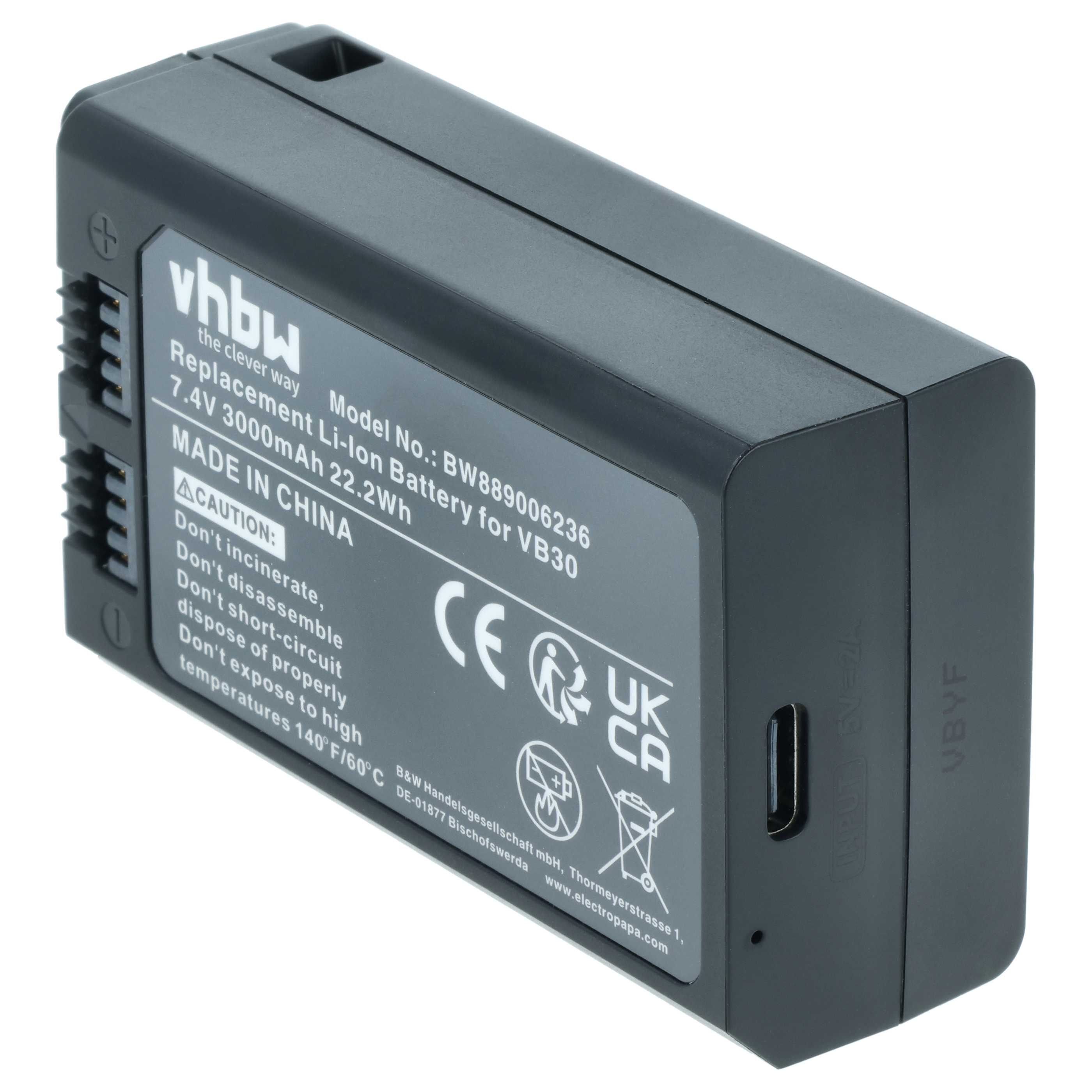 Batteria per flash per fotocamera sostituisce Godox VB30 - 3000mAh 7,4V Li-Ion