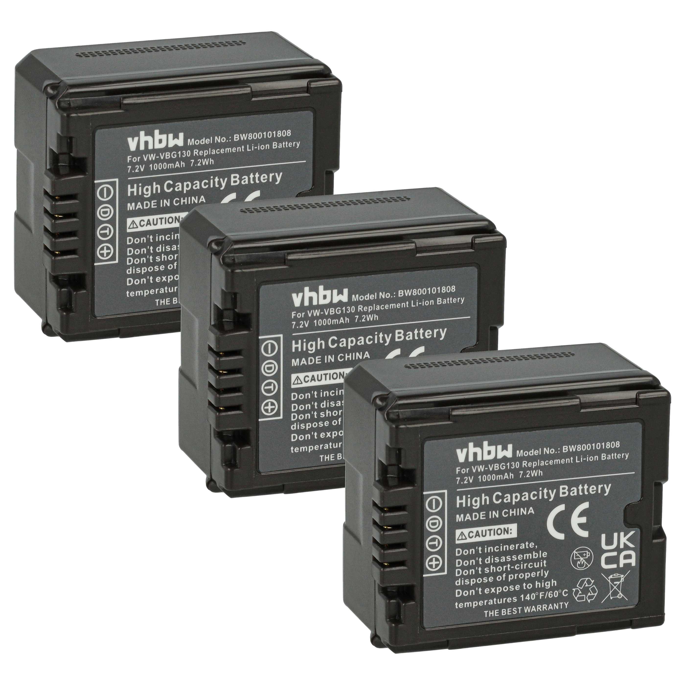 Videocamera 3x Battery replaces Panasonic VW-VBG070, VW-VBG130, VW-VBG260 - 1000 mAh 7.2 V Li-Ion