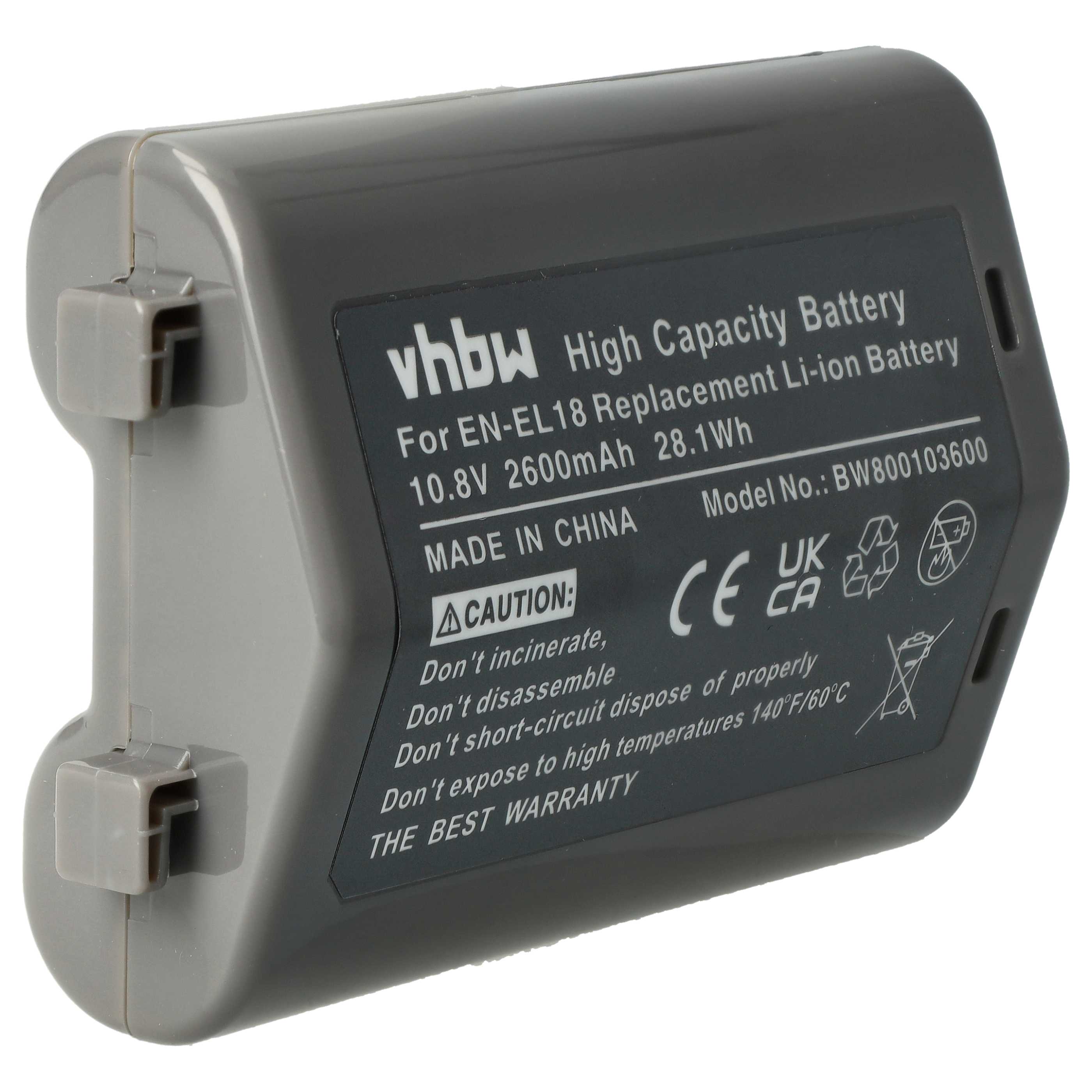 Battery replaces Nikon EN-EL18 - 2600mAh, 10.8V, Li-Ion with Info Chip