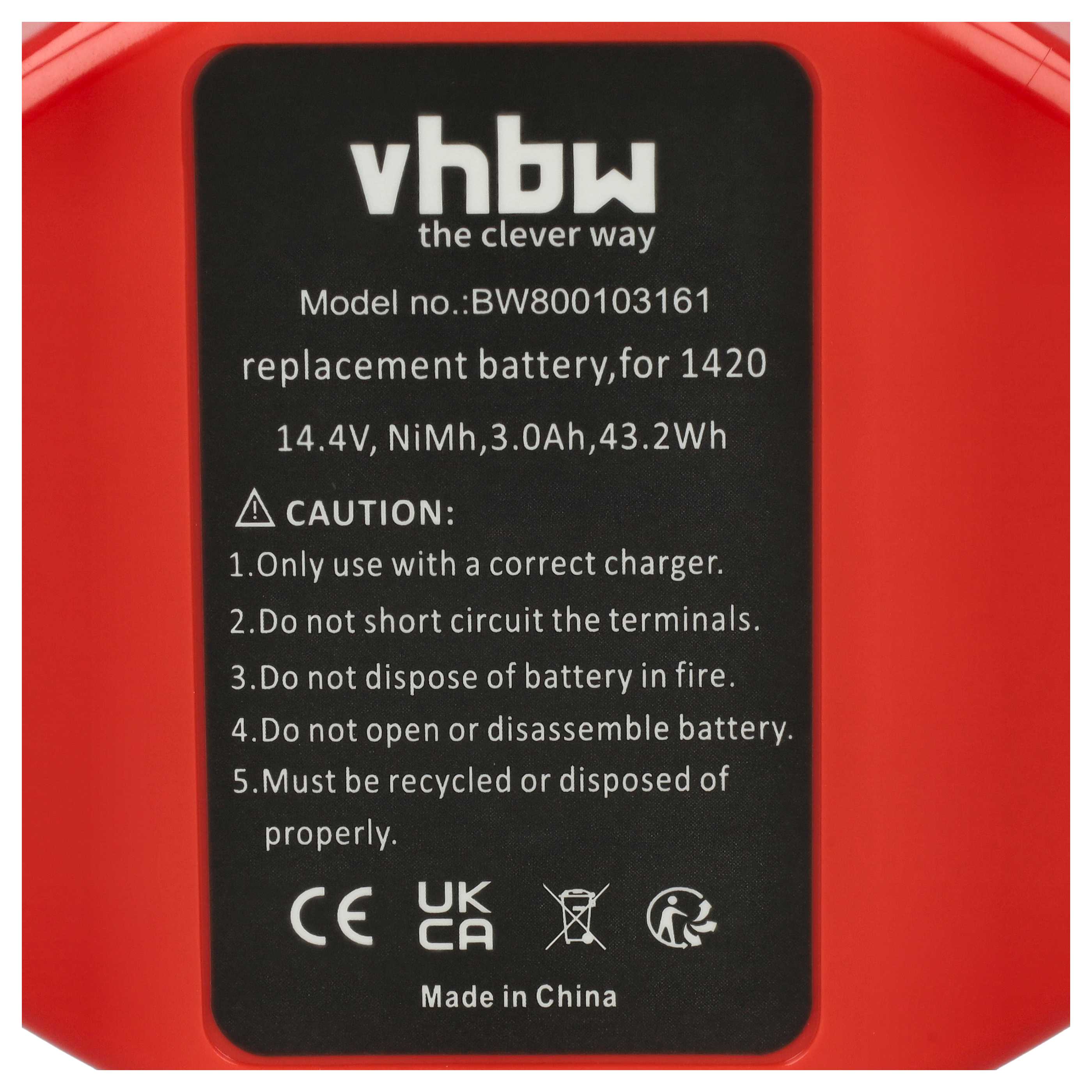 Battery replaces Makita 1434, 1422, 1422 192600-1, 1433, 1420 for Electric Power Tool - 3000 mAh, 14.4 V, NiMH