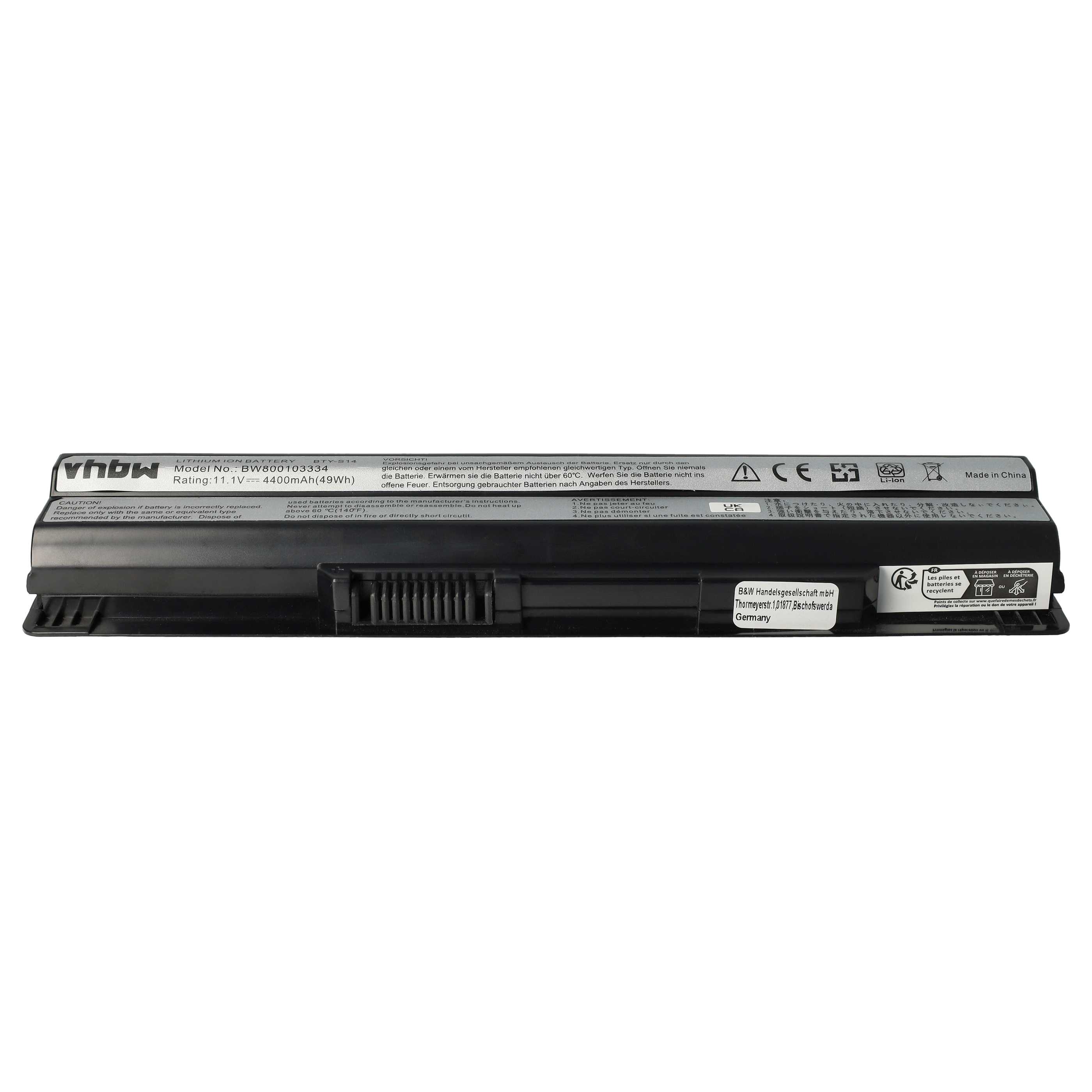 Batería reemplaza Medion 40029231, 40029683, 40029150 para notebook MSI - 4400 mAh 11,1 V Li-Ion negro