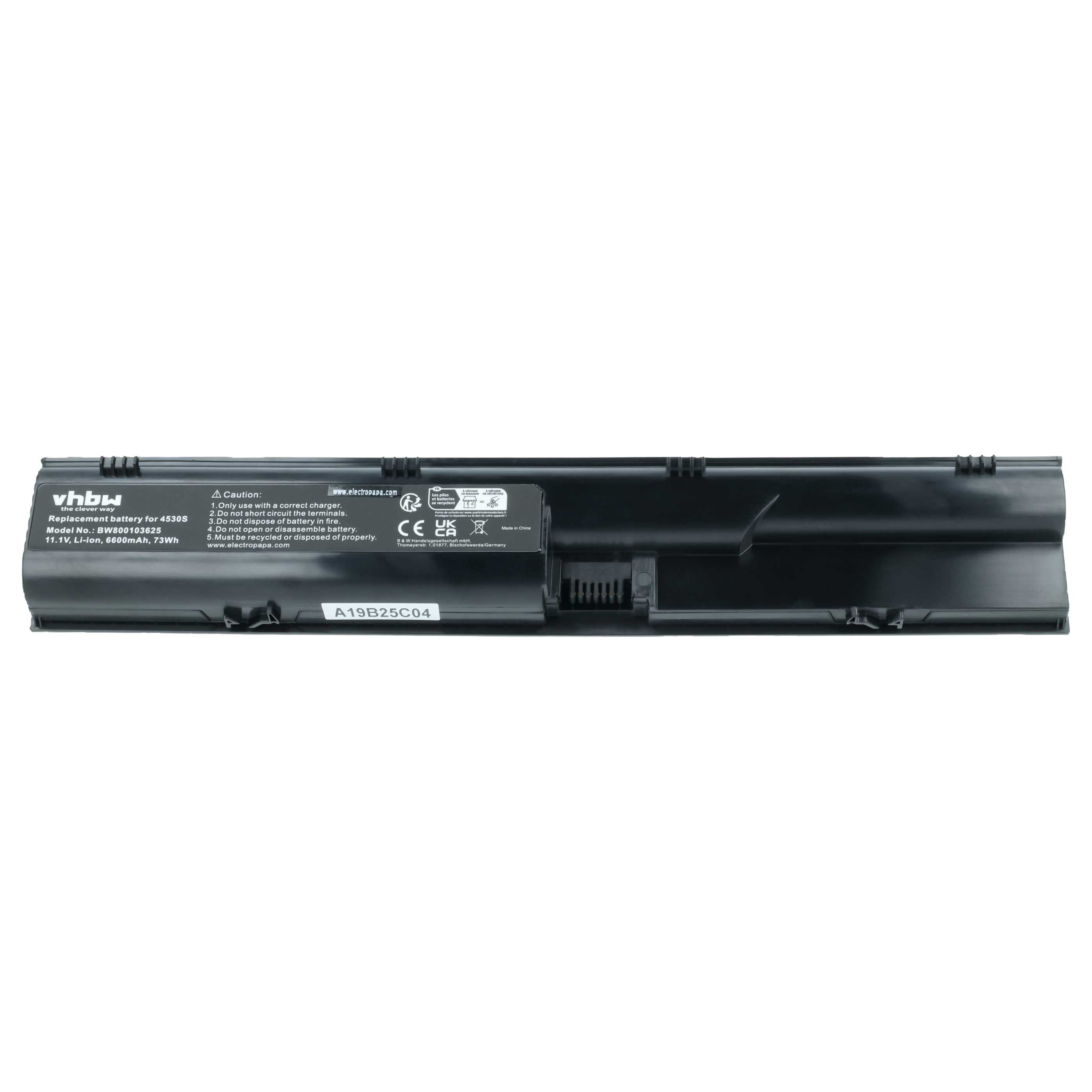 Notebook Battery replaces HP 633733-321, 633733-1A1, 633733-151, 3ICR19/66-2 - 6600 mAh 11.1 V Li-Ion, black