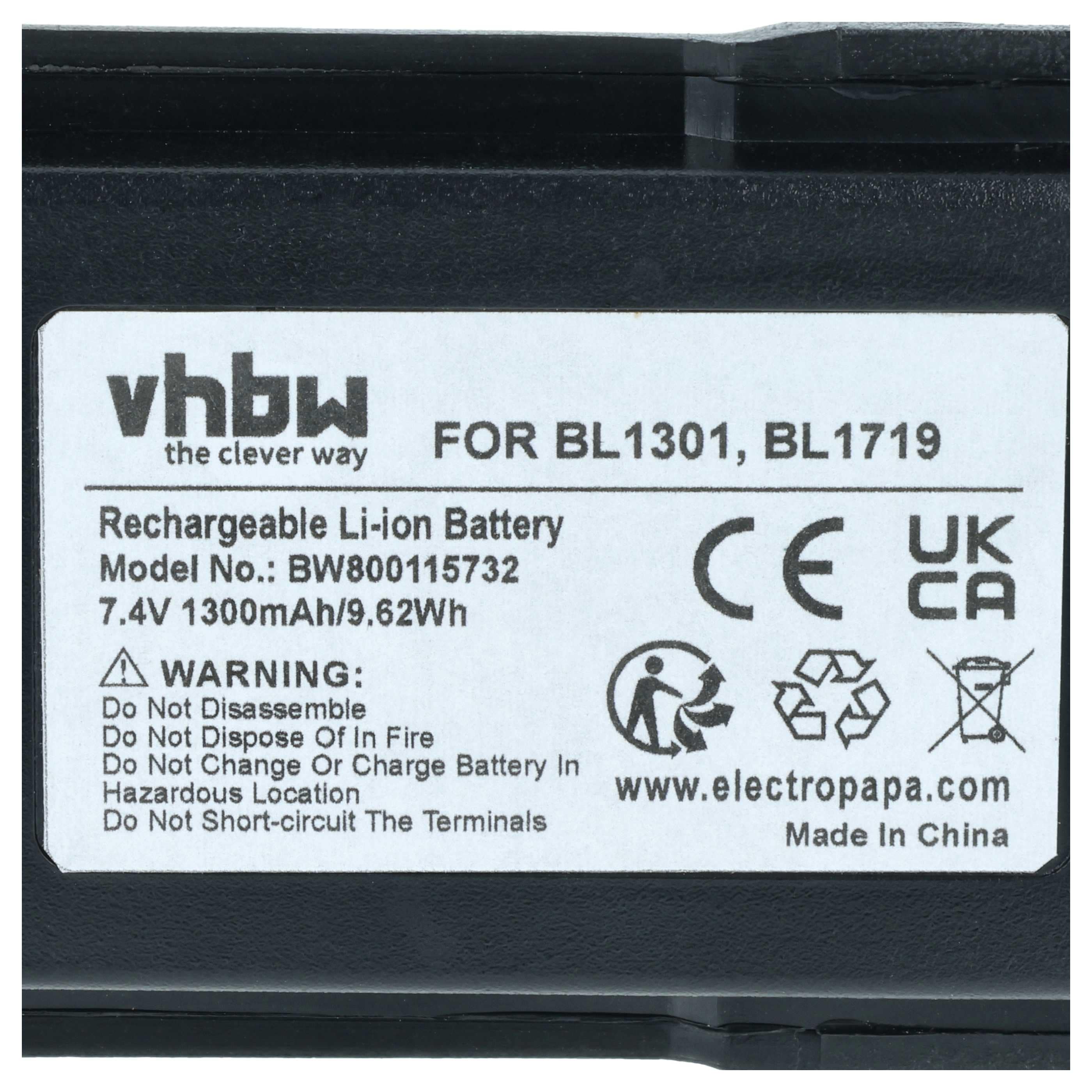 Radio Battery replaces Hyt / Hytera BL2407, BL1301, BL1719 - 1300 mAh 7.4 V Li-Ion