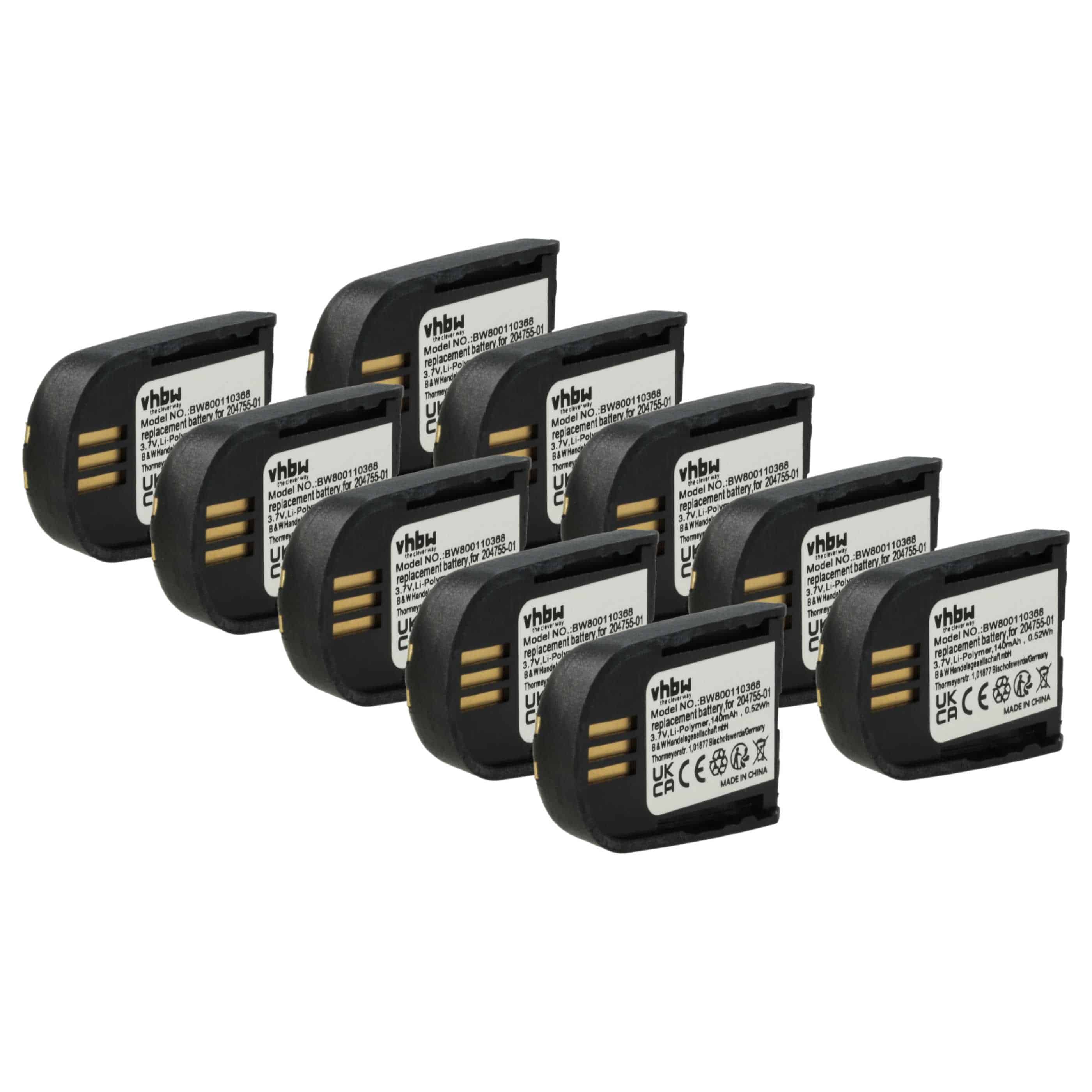10x Akumulator do słuchawek bezprzewodowych zamiennik Plantronics 204755-01, 82742-01 - 140 mAh 3,7 V LiPo