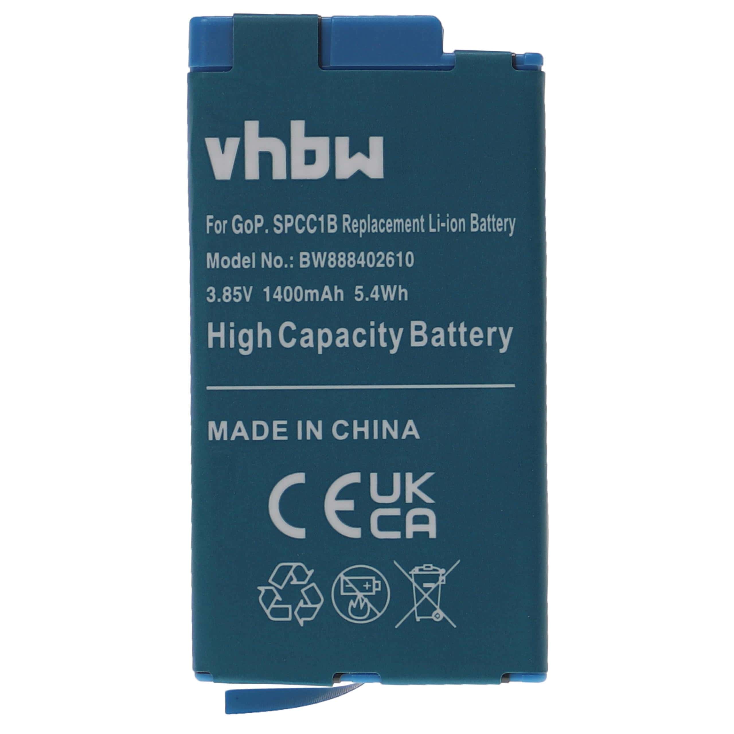 Batería reemplaza GoPro 601-26762-000, SPCC1B para videocámara - 1400 mAh, 3,85 V