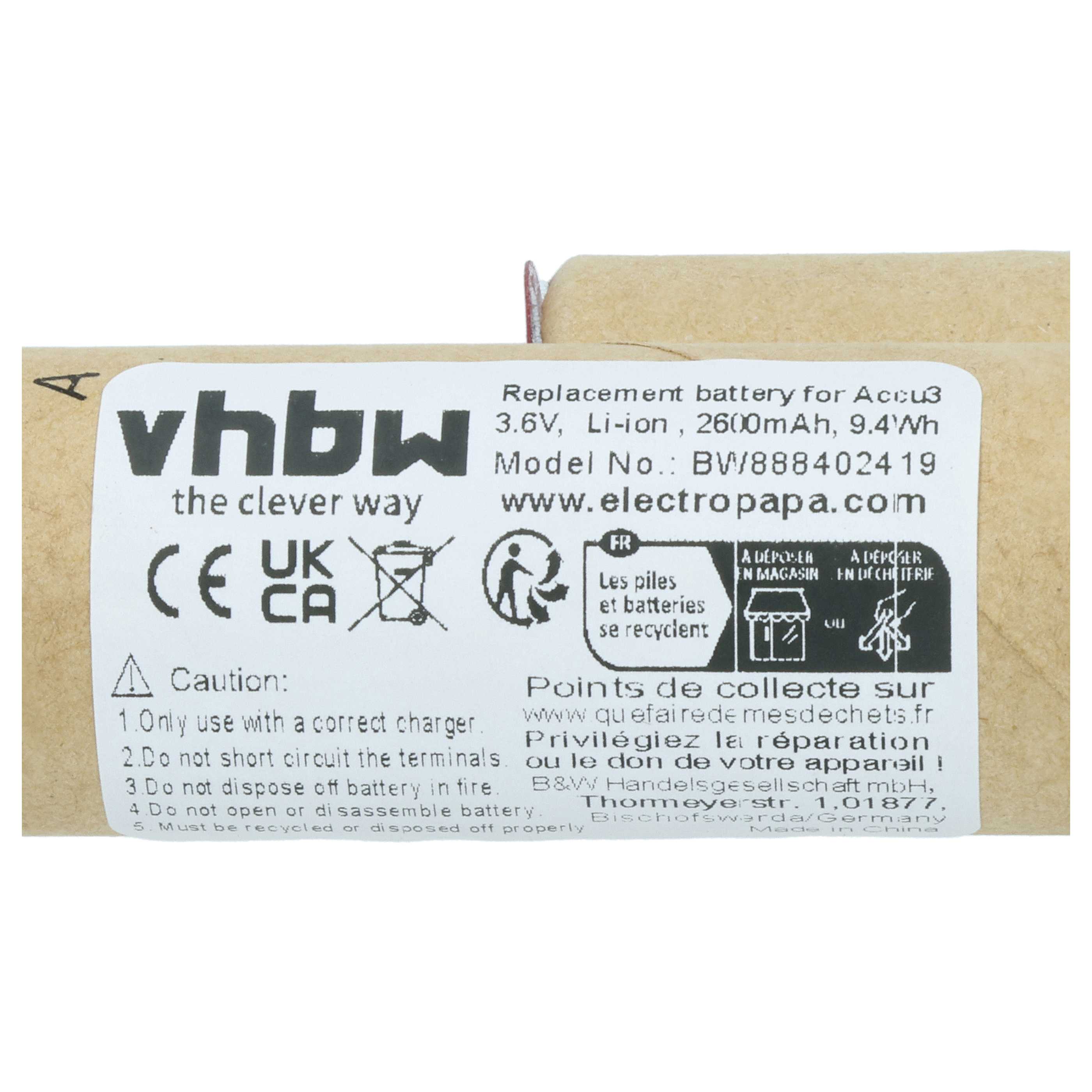 Battery replaces Gardena Accu3 - 2600 mAh 3.6 V NiMH