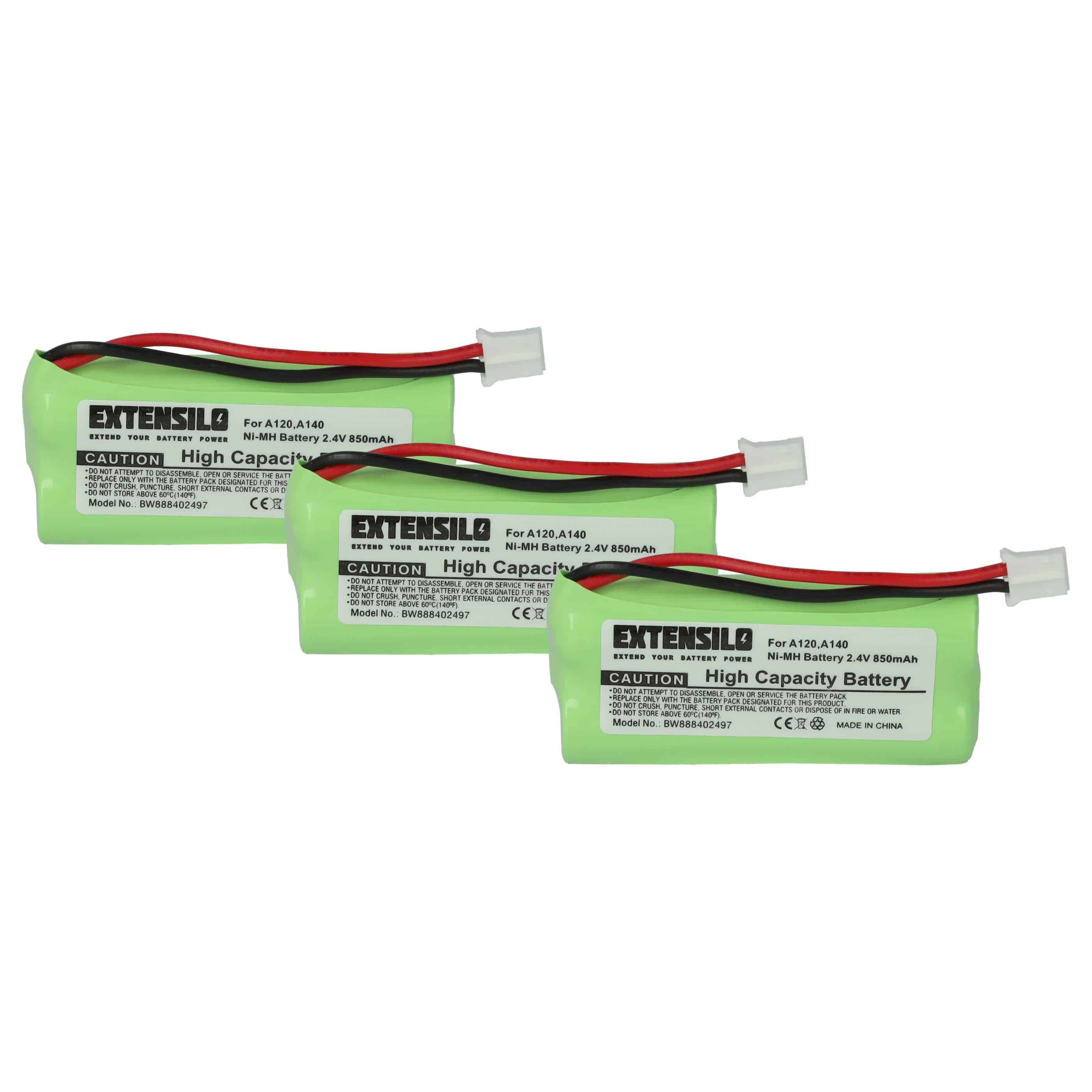 3x Batteries remplace 55AAAHR2BMX, 220436C1, 41AAAH2BMX, 220382C1 pour téléphone T-Com - 850mAh 2,4V NiMH