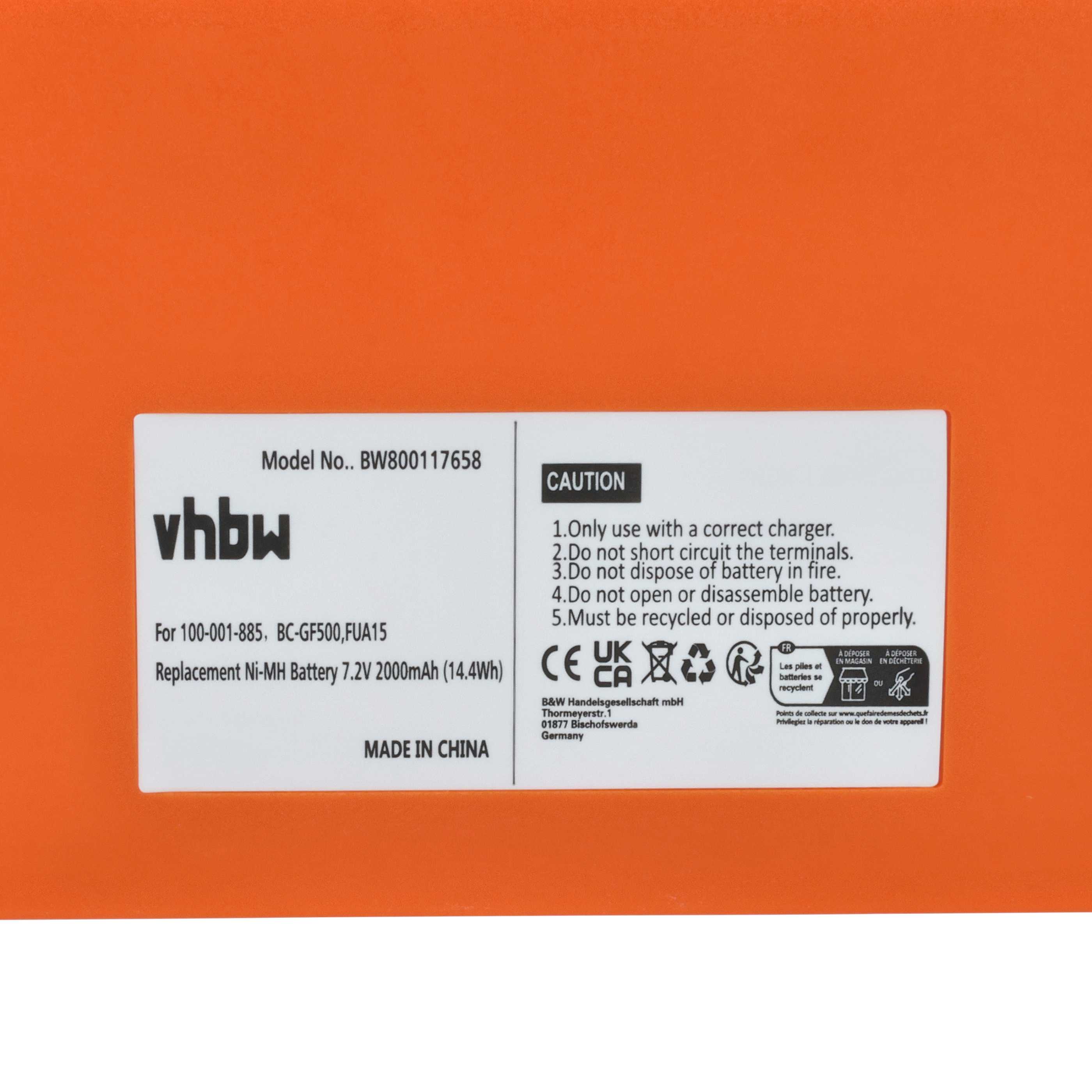 Batterie remplace Gross Funk FUA50, BC-GF500, 100-001-885, FUA15 - 2000mAh 7,2V NiMH