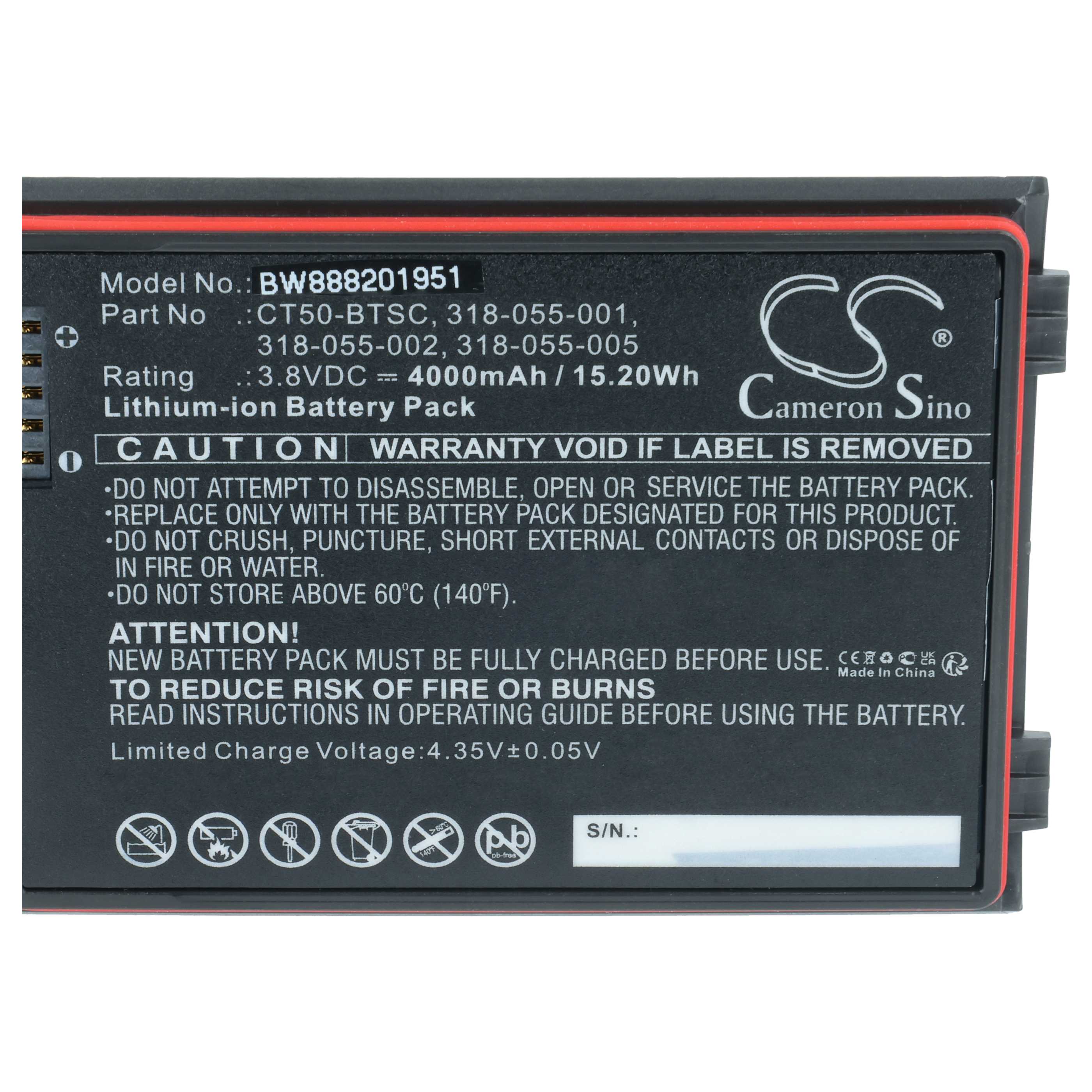 Handheld Computer 2x Battery replaces Dolphin 318-055-001, CT50-BTSC, 318-055-002 - 4000mAh, 3.8V