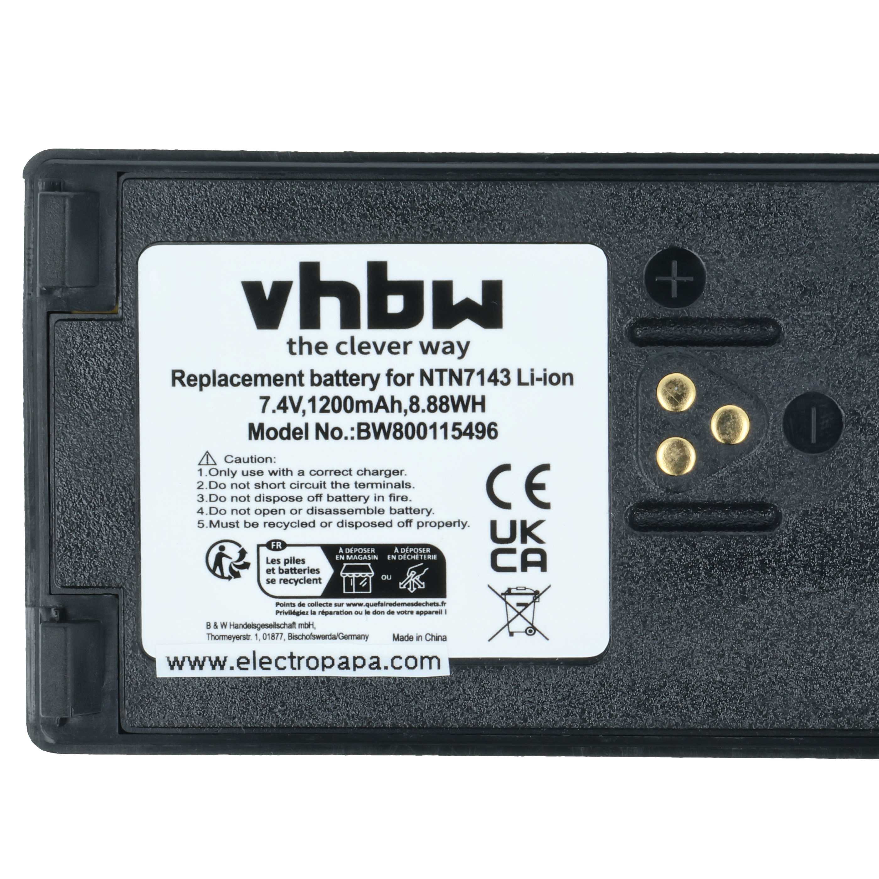 Radio 10x Battery replaces Motorola NTN7143A, NTN7143, FuG11b, NTN7143CR, NTN7143B - 1200 mAh 7.4 V Li-Ion