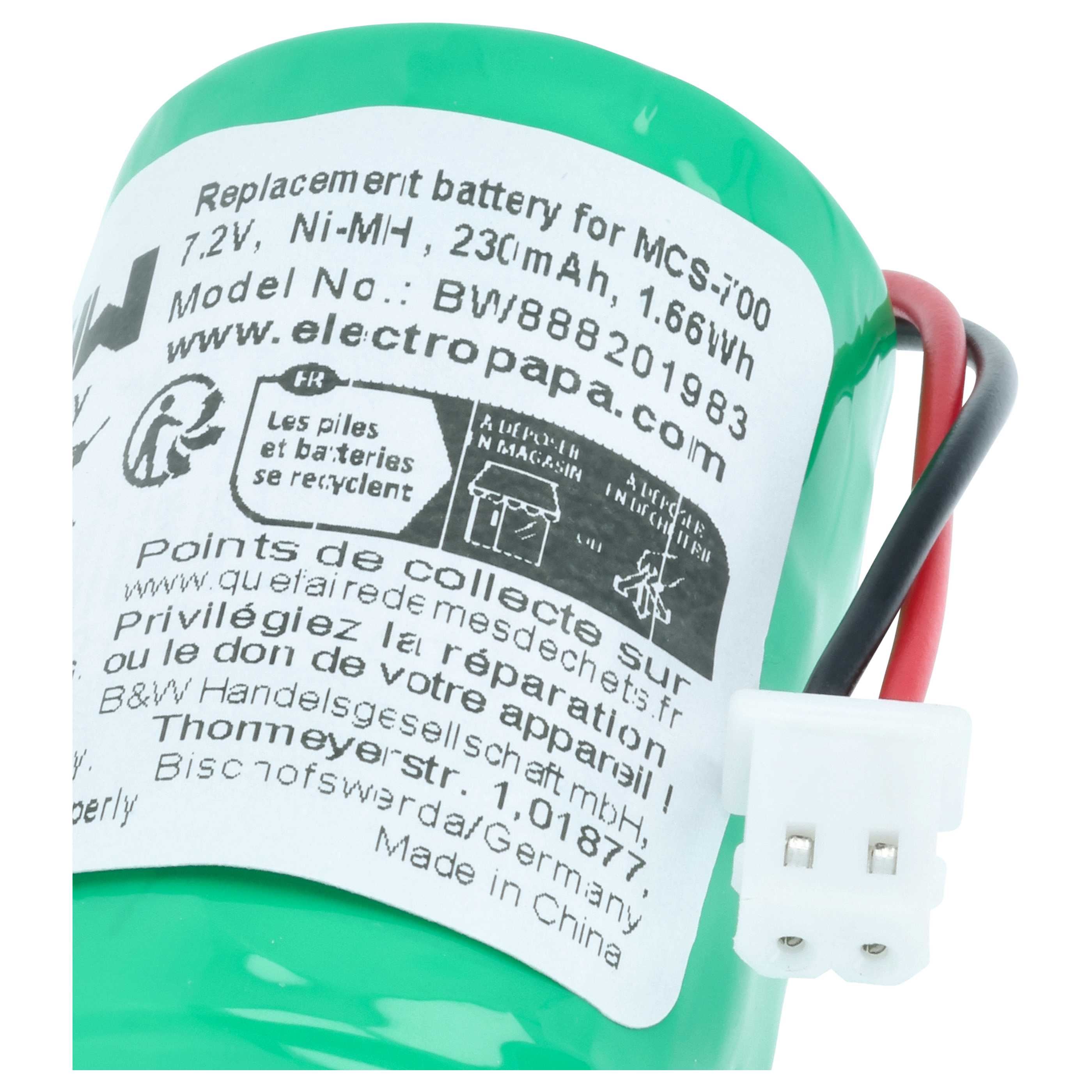 Alarmanlage-Akku als Ersatz für Visonic 0-9912-J, GP250BVH6AMX für Visonic - 230mAh 7,2V NiMH