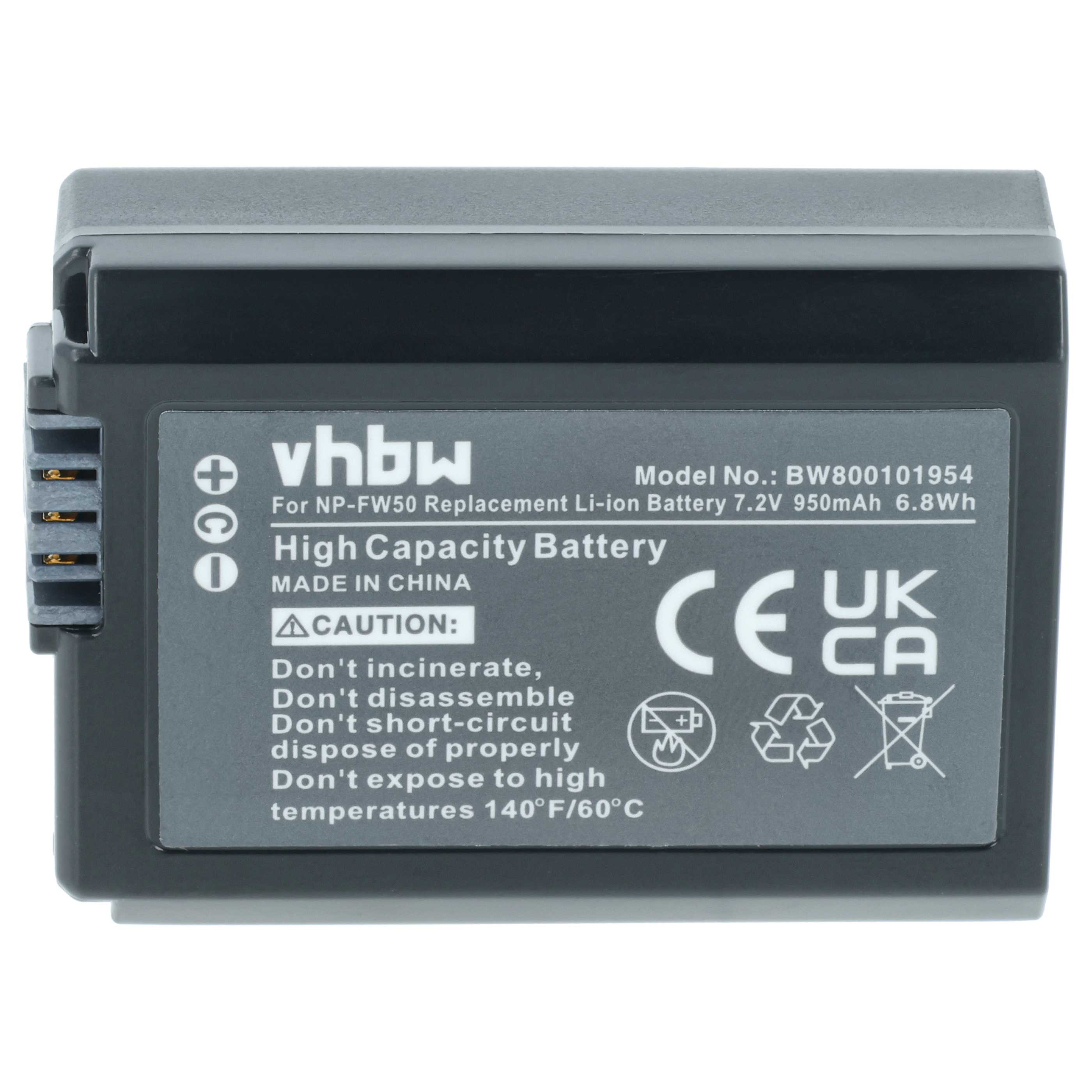 Batteria sostituisce Sony NP-FW50 per fotocamera - 950mAh 7,2V Li-Ion + chip
