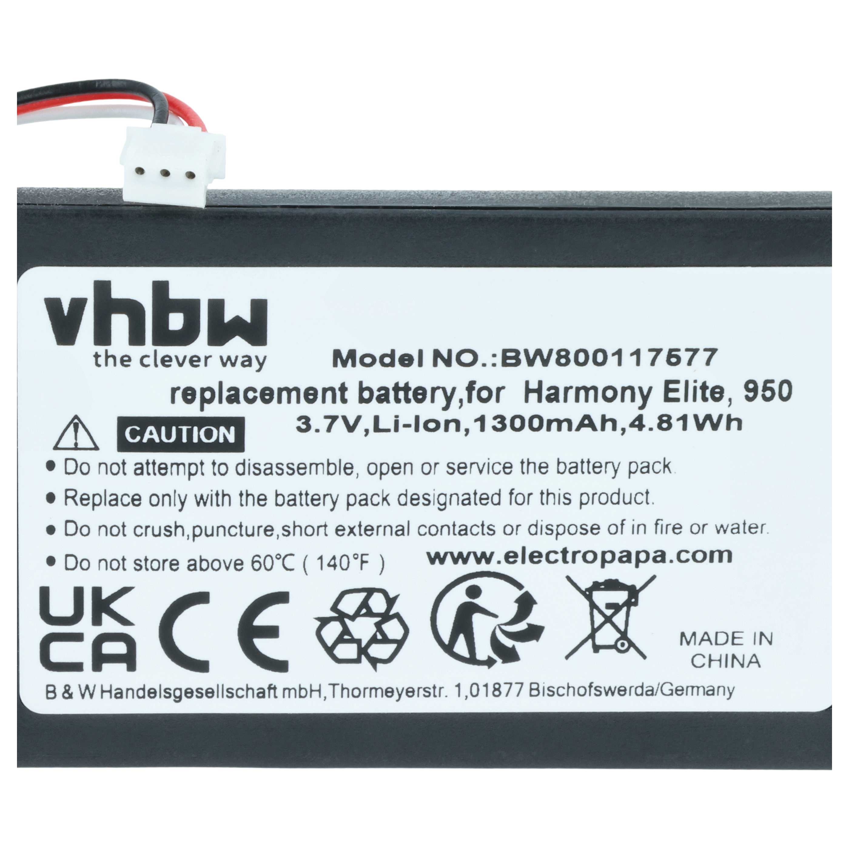 Batteria per telecomando remote controller sostituisce Logitech 623158, 533-000128 - 1300mAh 3,7V Li-Ion