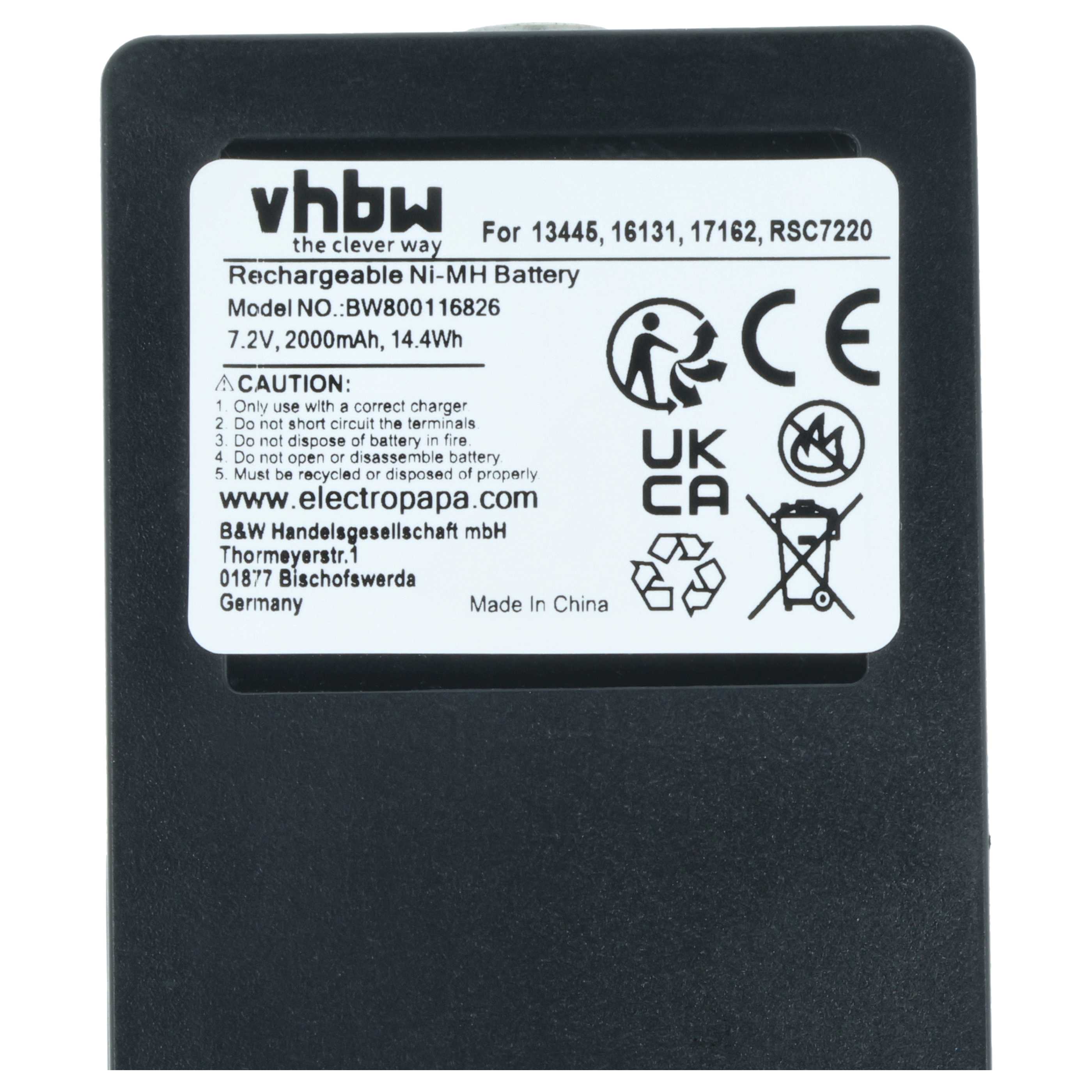 Batería reemplaza Palfinger Scanreco 17162, 1026, 708031757, 16131, 13445 sistema control - 2000mAh 7,2V NiMH