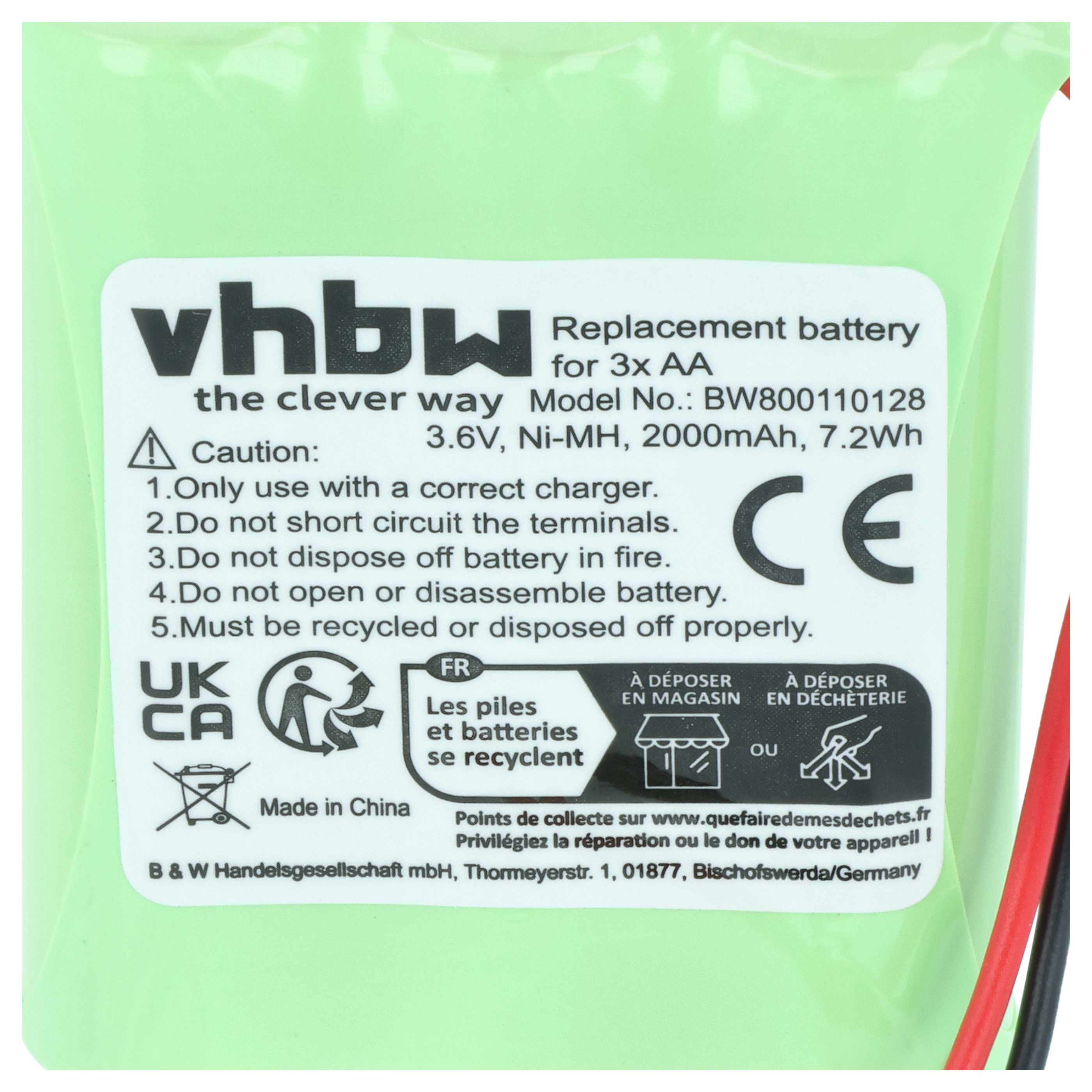 Universal Battery for various Devices - 2000 mAh 3.6 V NiMH Replaces 3x AA Mignon