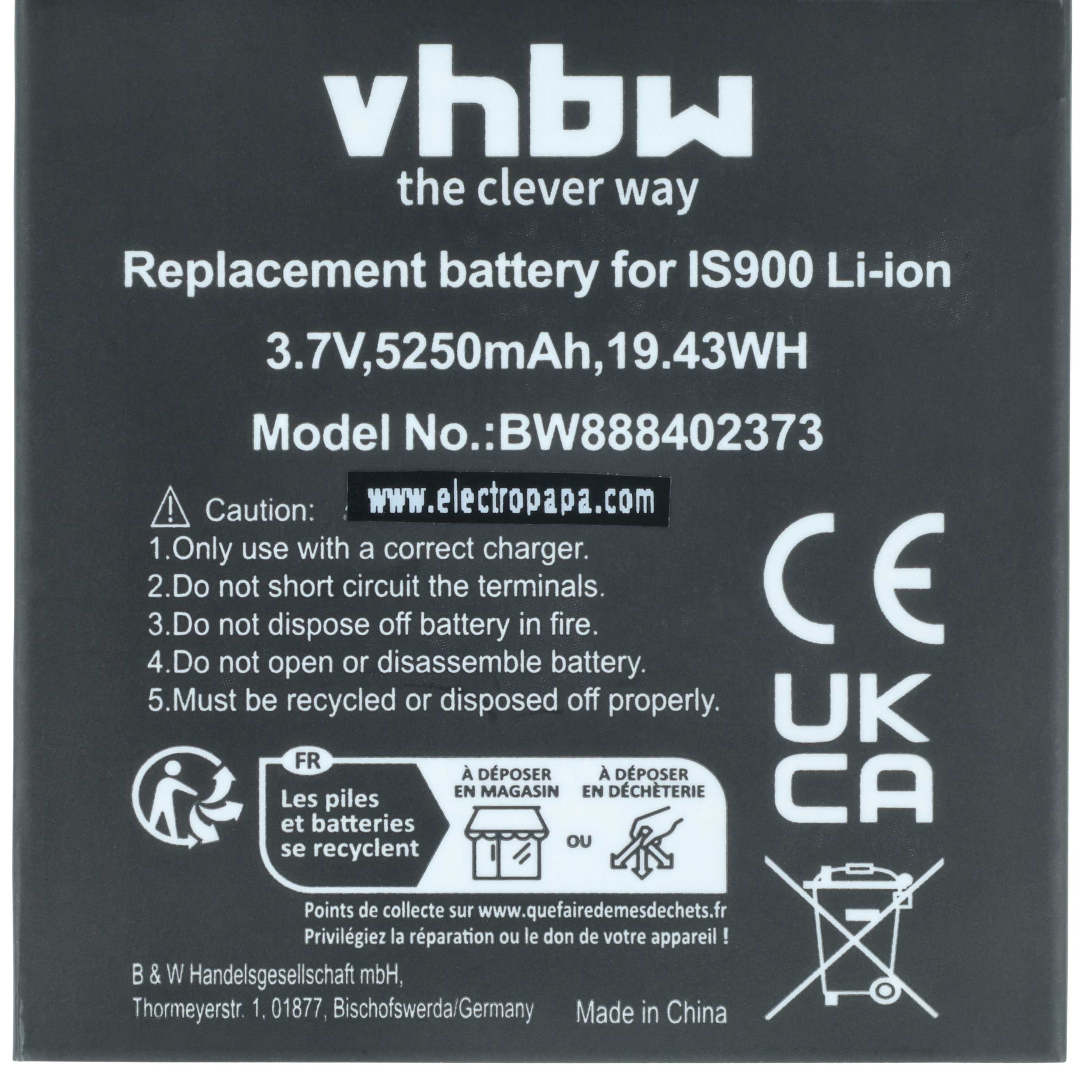 Batería reemplaza Pax IS900 para lector de tarjetas (5250 mAh, 3,7 V, Li-Ion)