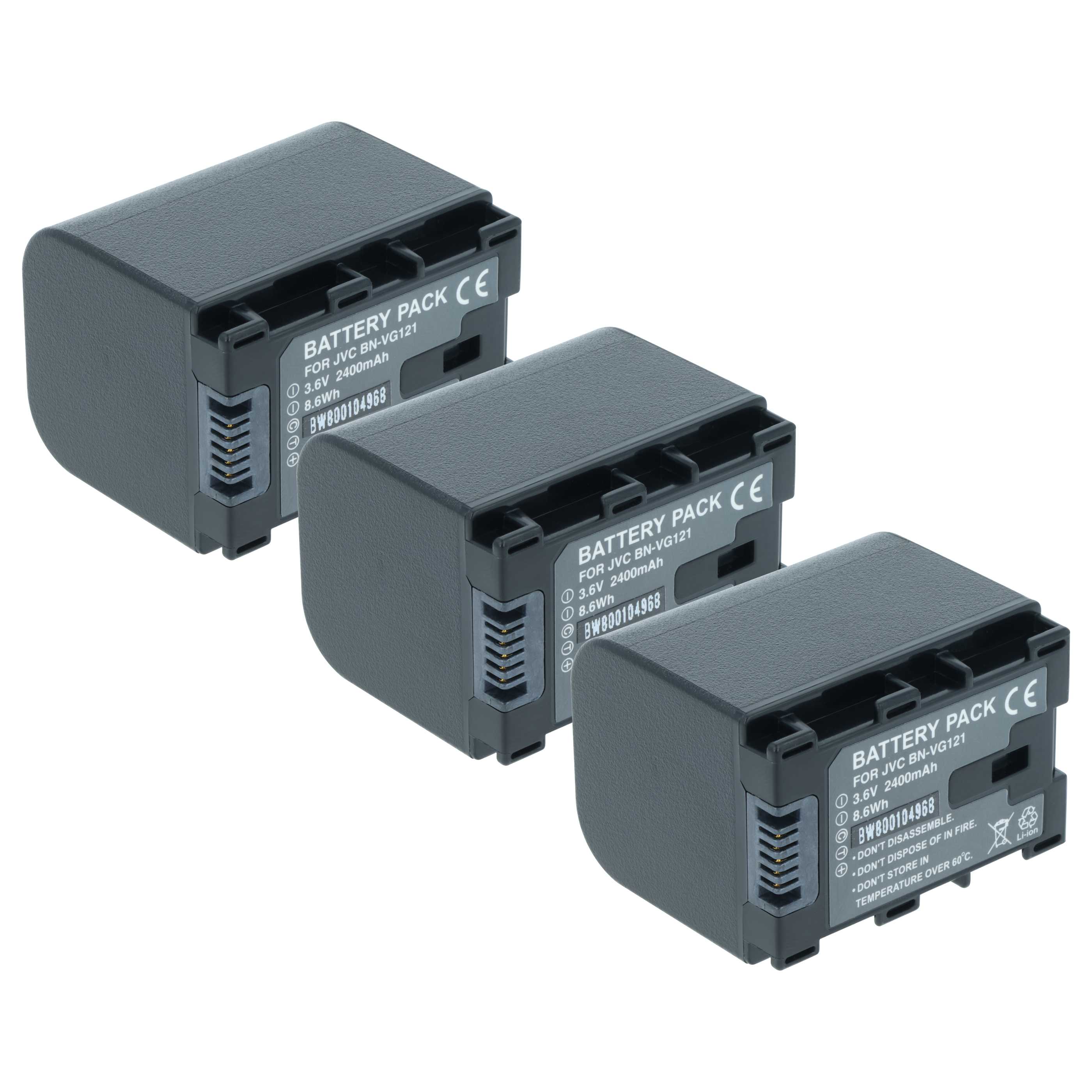 Videocamera 3x Battery replaces JVC BN-VG121, BN-VG121AC, BN-VG121E, BN-VG121SU - 2400 mAh 3.6 V Li-Ion
