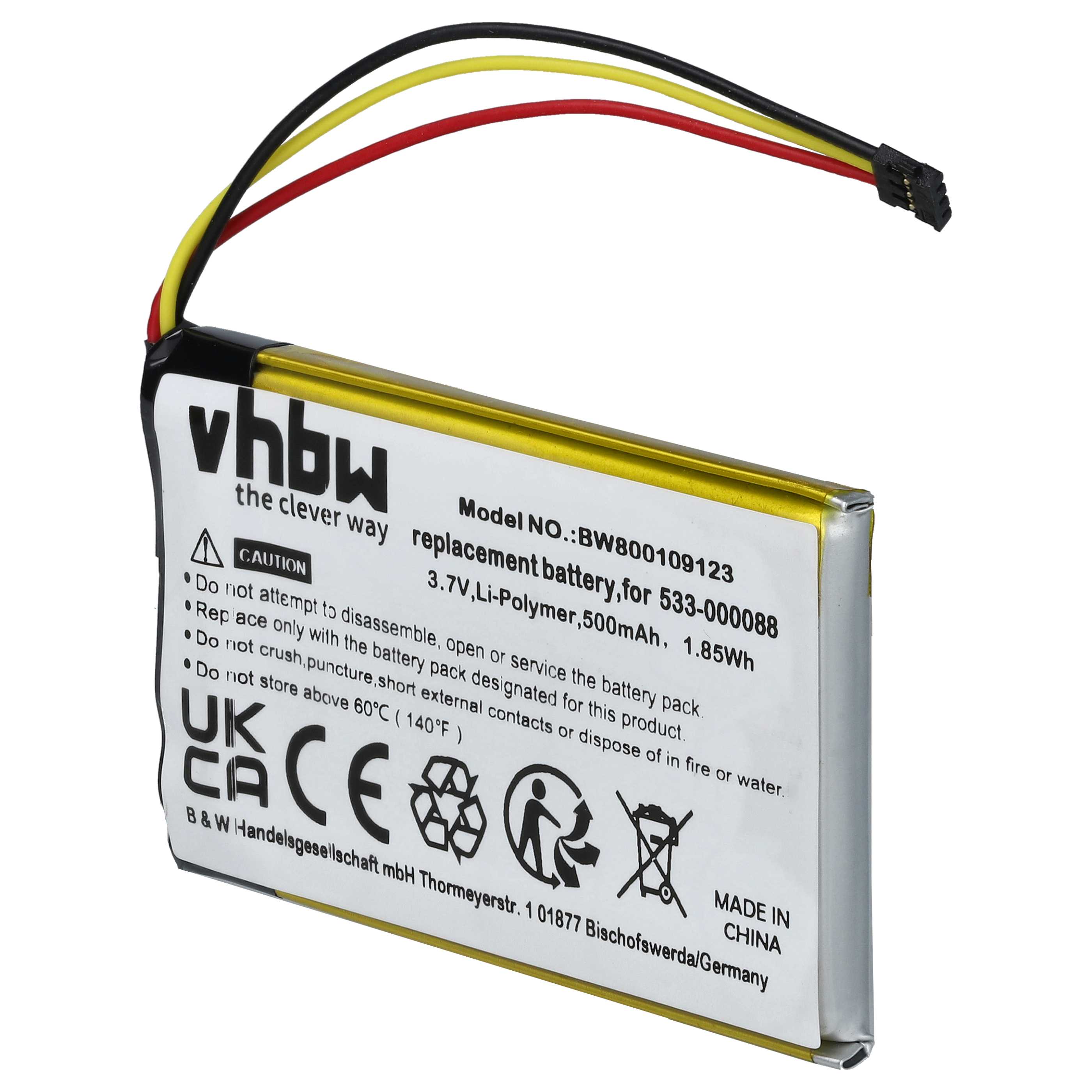 Wireless Touchpad Battery replaces Logitech 1506, 1412 - 500 mAh 3.7 V Li-polymer + Black Connector