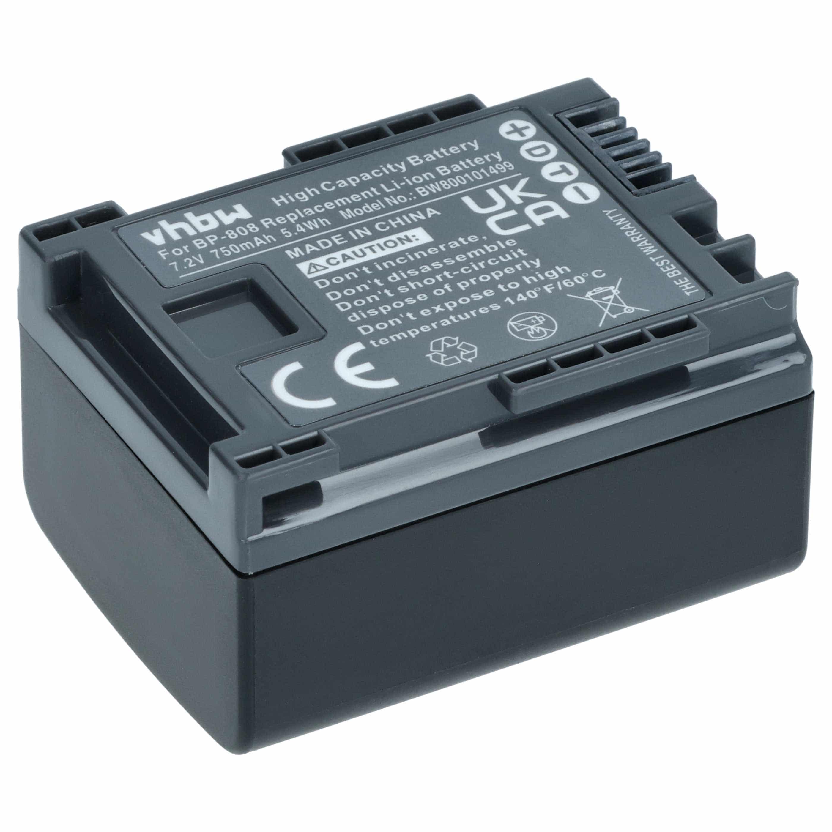 Videocamera 3x Battery replaces Canon 2740B002, BP-808 - 750 mAh 7.2 V Li-Ion