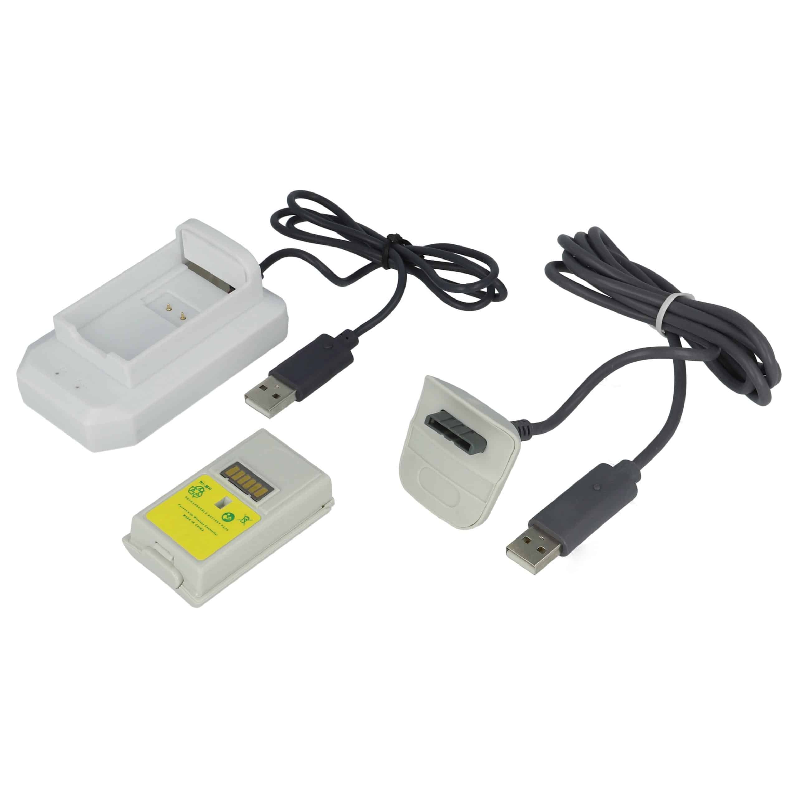 vhbw Play & Charge Kit - 1x charger, 1x charging cable, 1x battery Black Grey White