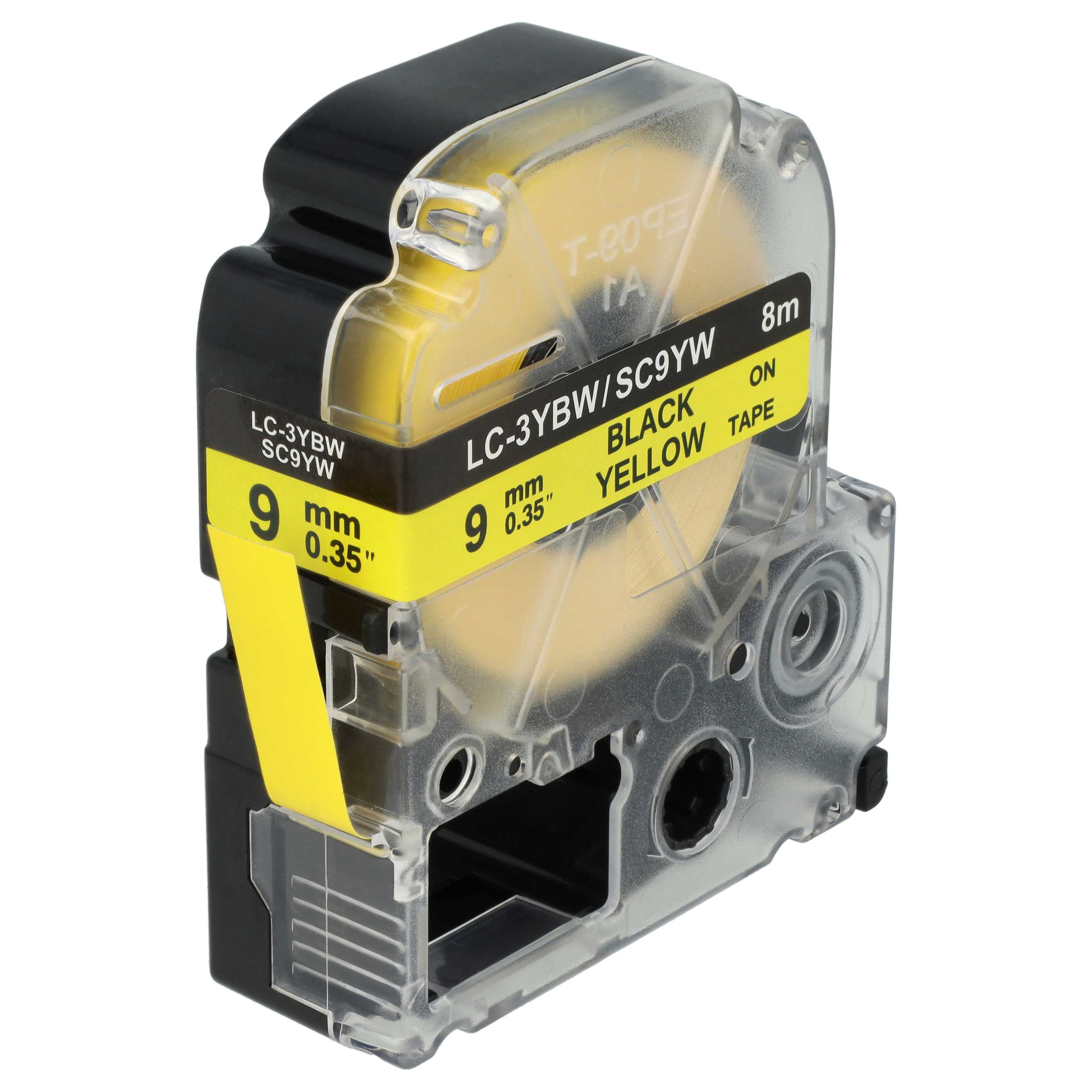 Label Tape as Replacement for Epson LC-3YBW - 9 mm Black to Yellow, plastic