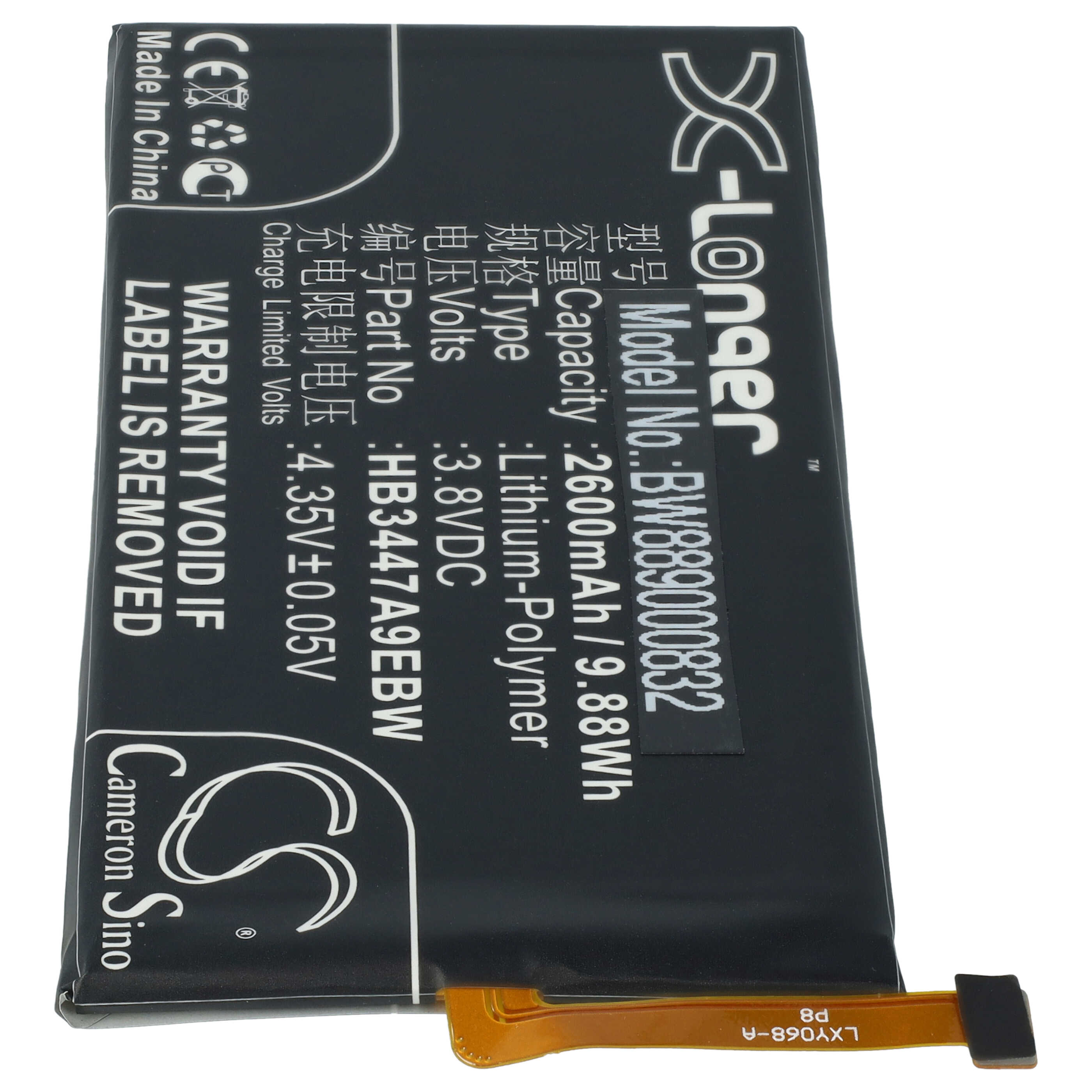 Batterie remplace Huawei HB3447A9EBW, HB3447A9EBC pour téléphone portable - 2600mAh, 3,8V, Li-polymère
