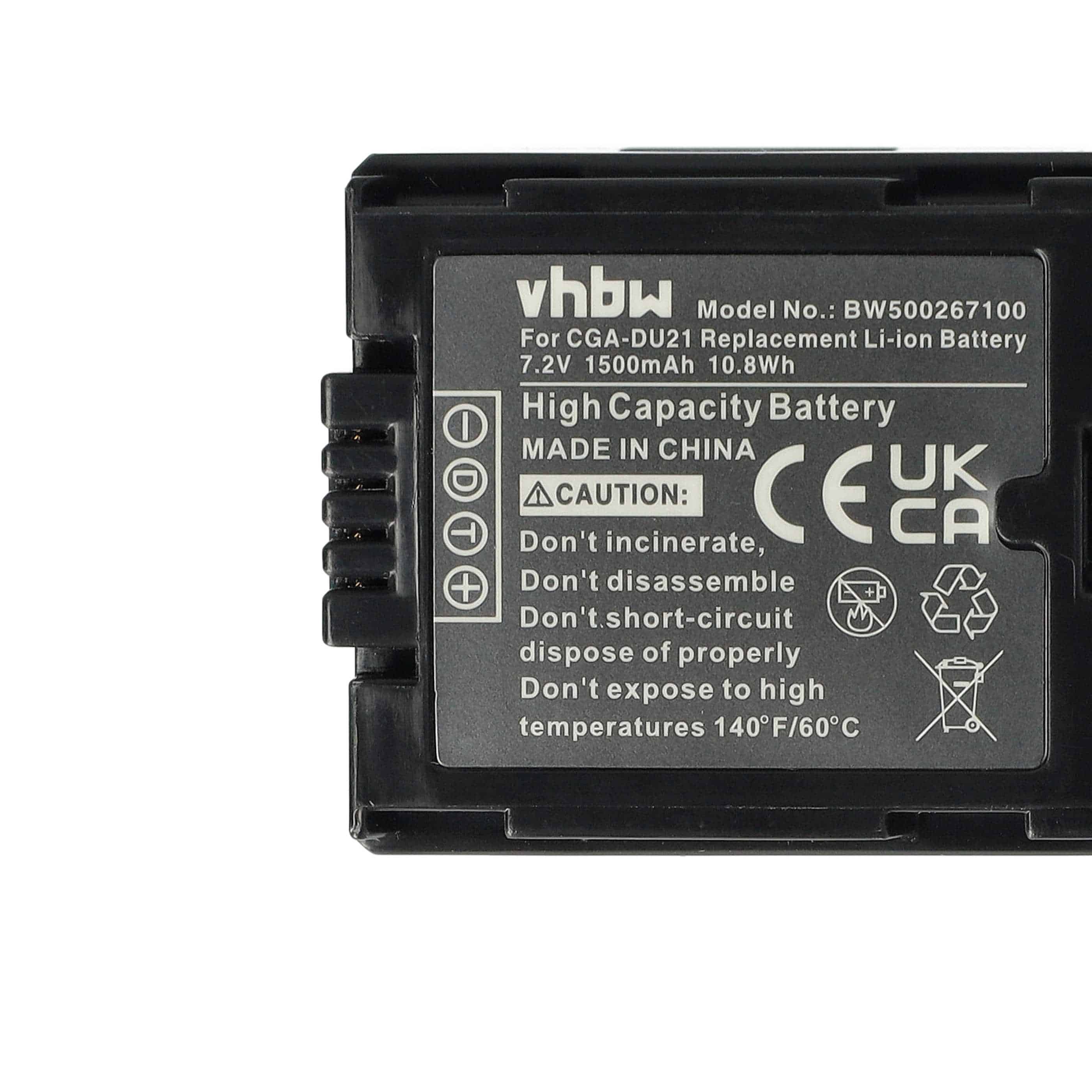 Videocamera Battery Replacement for Hitachi DZ-BP07s, DZ-BP14s, DZ-BP21 - 1500 mAh 7.2 V Li-Ion