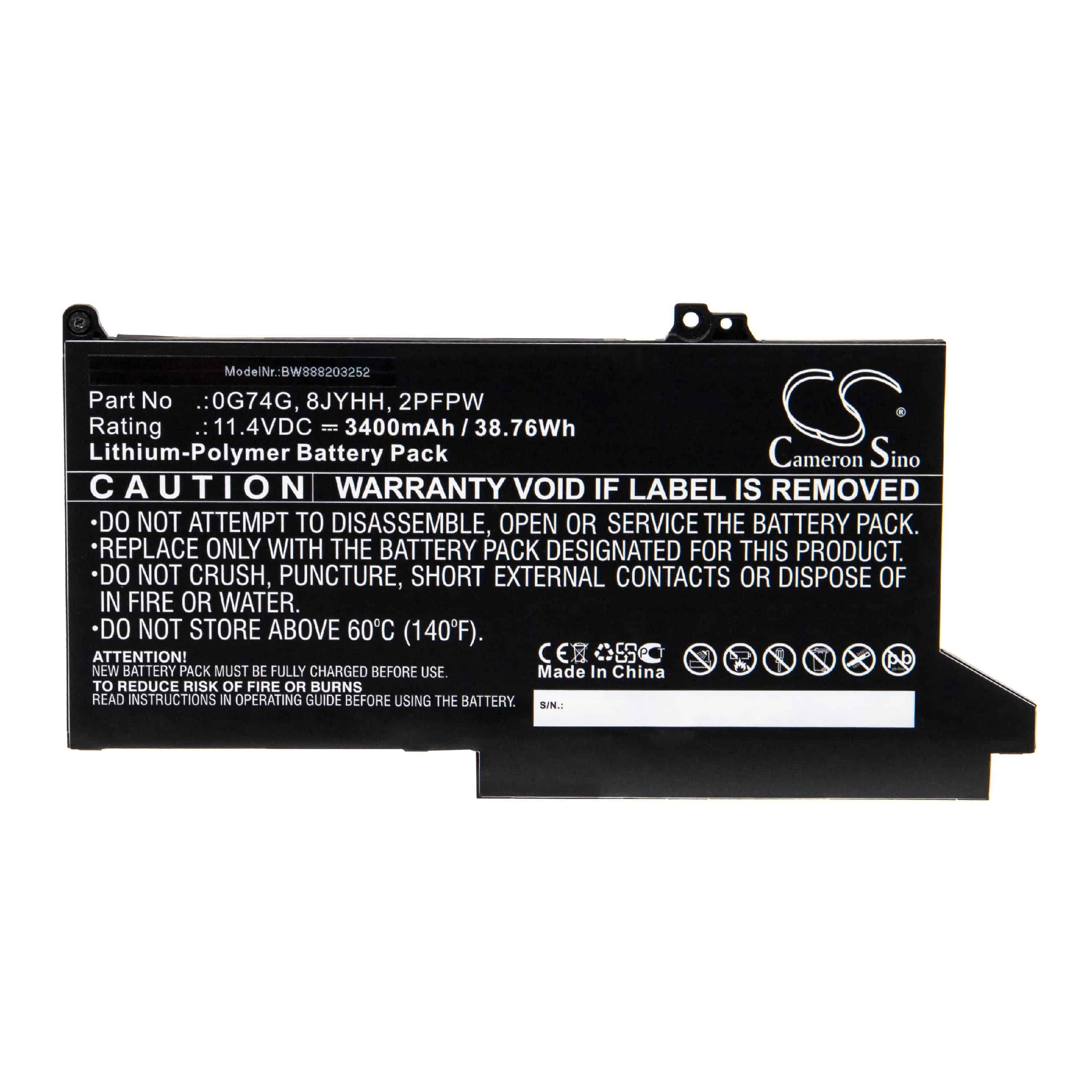 Notebook Battery Replacement for Dell 8JYHH, 2PFPW, 0G74G - 3400mAh 11.4V Li-polymer