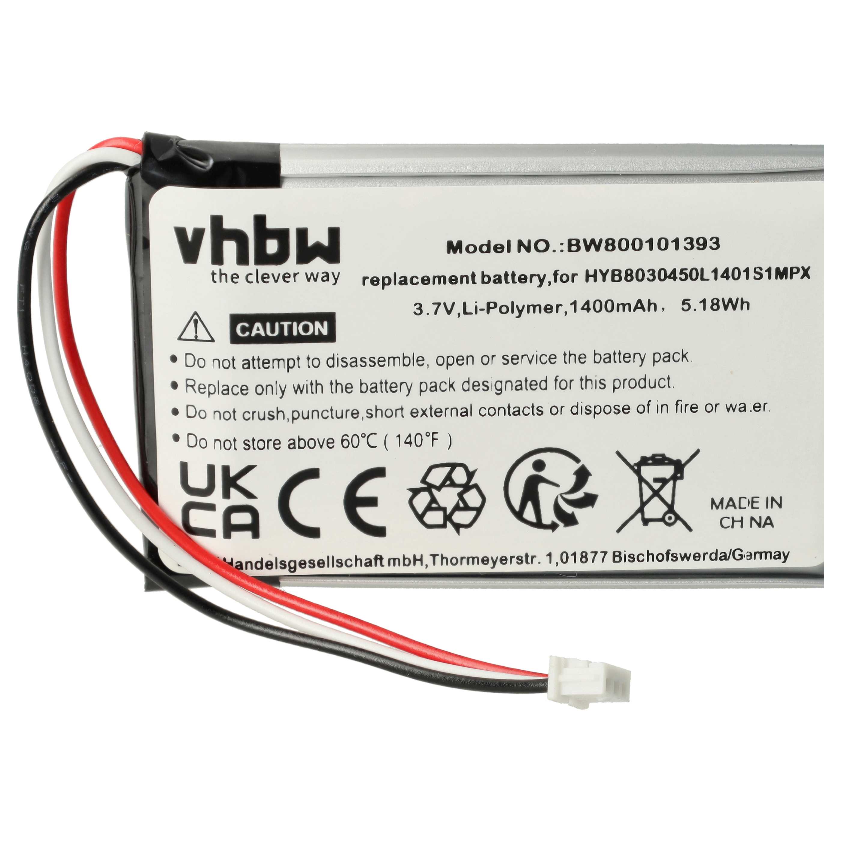 Akumulator do nawigacji GPS zamiennik VDO HYB8030450L1401S1MPX, MA3060 - 1400 mAh 3,7 V Li-Ion
