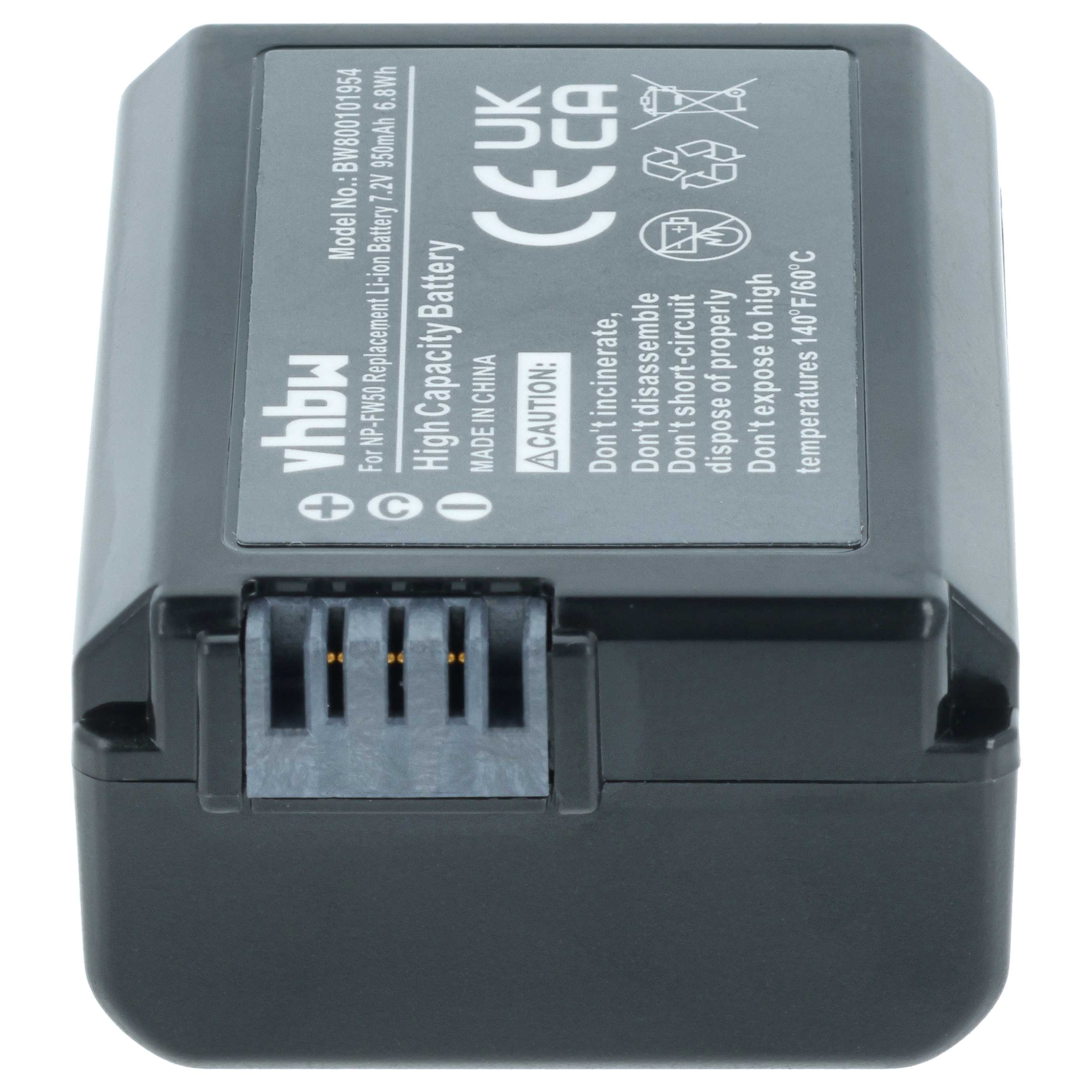 Batteria sostituisce Sony NP-FW50 per fotocamera - 950mAh 7,2V Li-Ion + chip