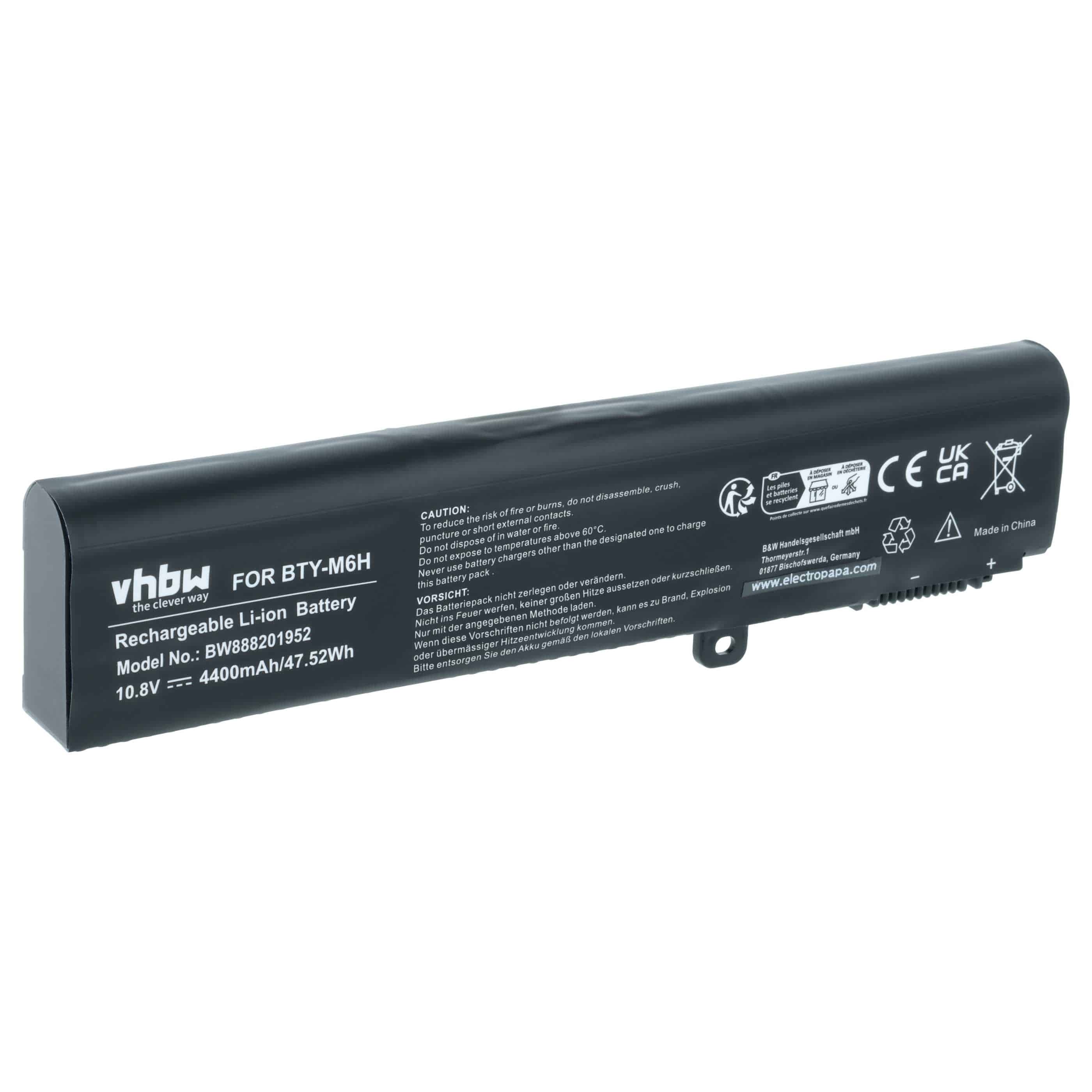 Akumulator do laptopa zamiennik MSI 3ICR19/66-2, BTY-M6H - 4400 mAh 10,8 V Li-Ion