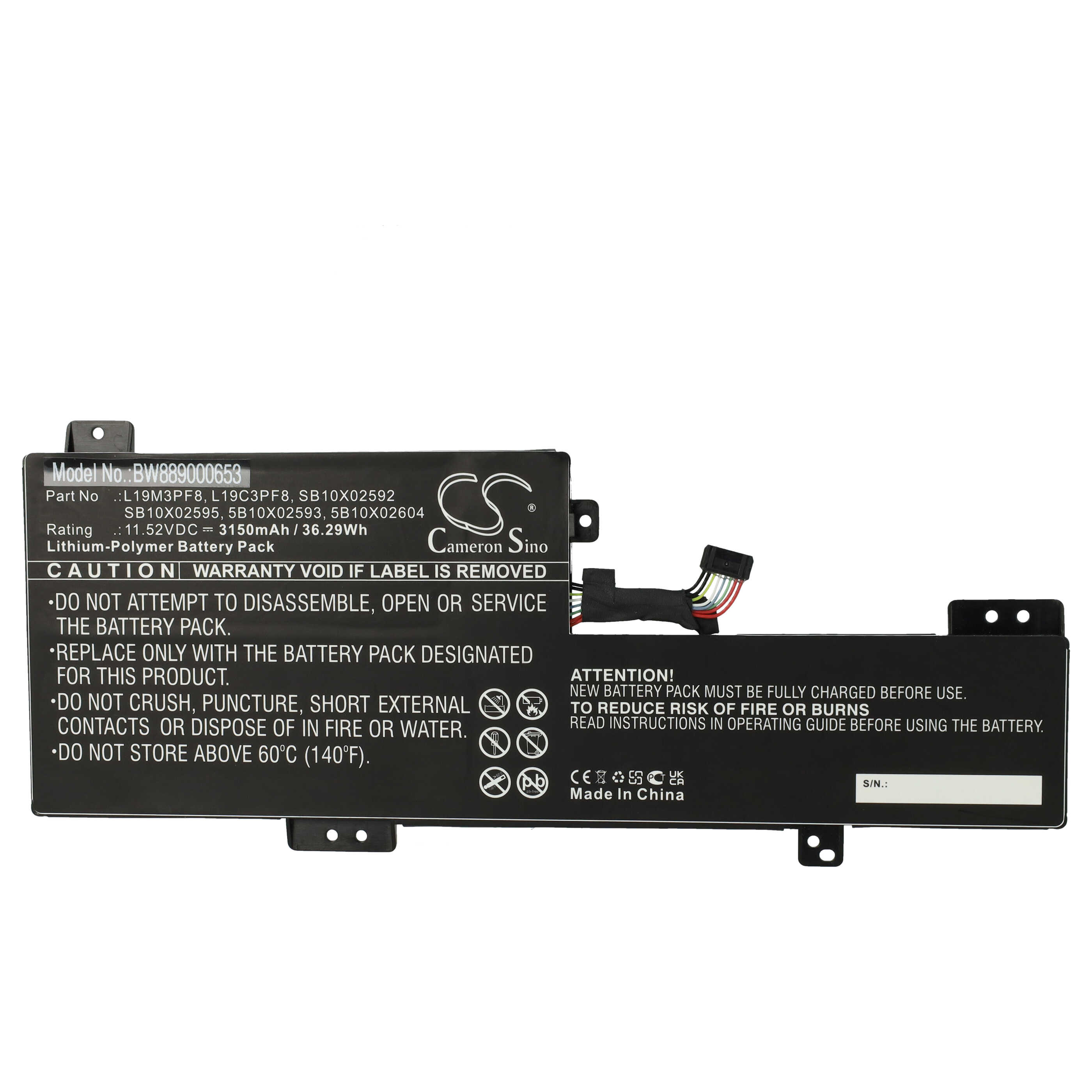 Batterie remplace Lenovo 5B10X02593, 5B10X02604 pour ordinateur portable - 3150mAh 11,52V Li-polymère