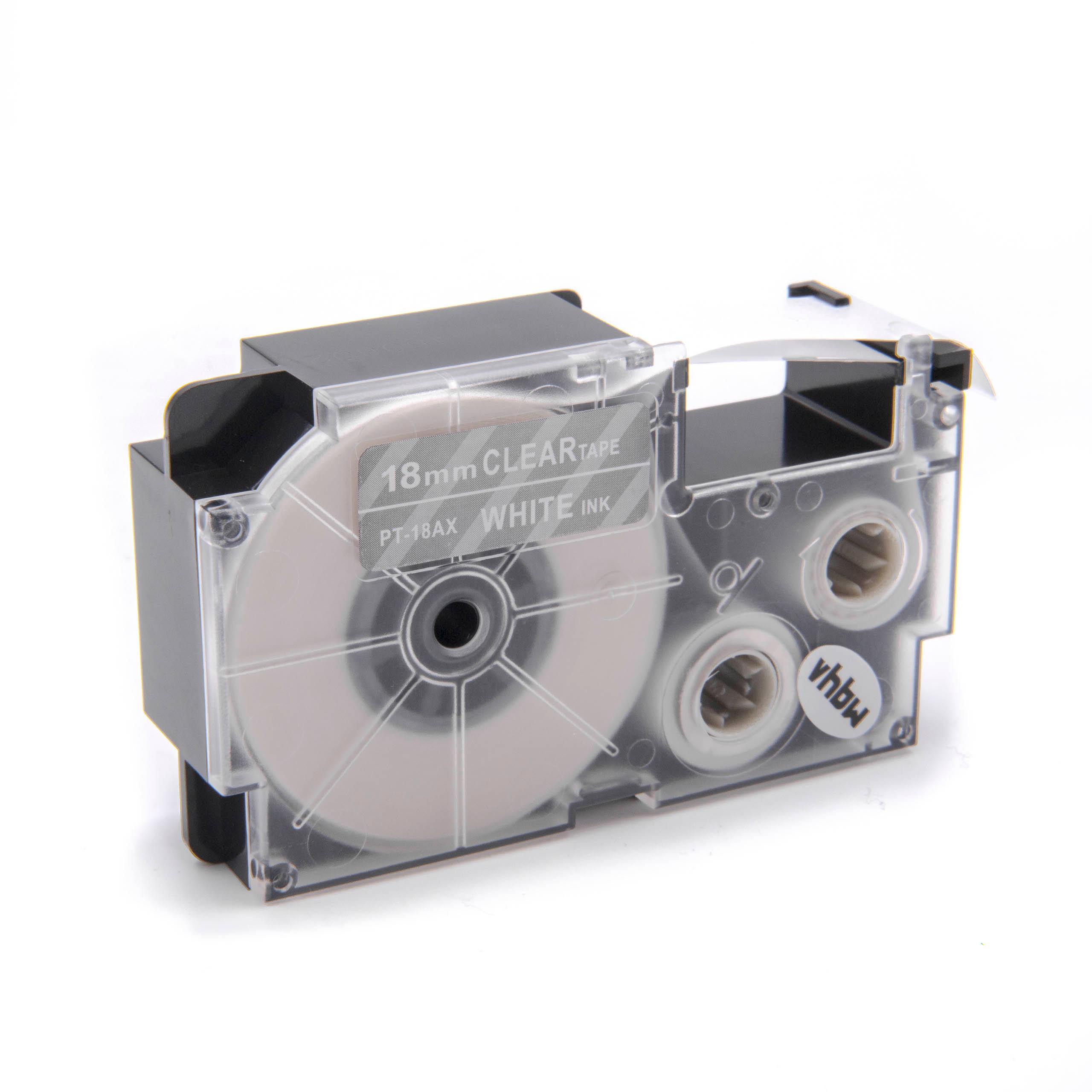 Cassetta nastro sostituisce Casio XR-18AX per etichettatrice Casio 18mm bianco su trasparente, pet+ RESIN
