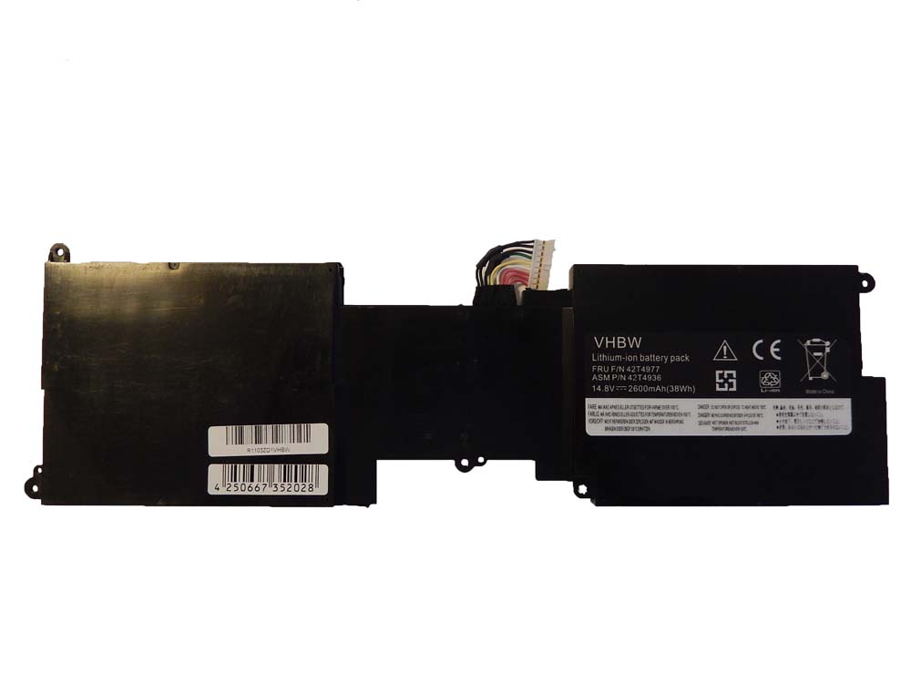 Batterie remplace Lenovo 42T4938, 42T4937, 0A36279 pour ordinateur portable - 2600mAh 11,1V Li-ion, noir