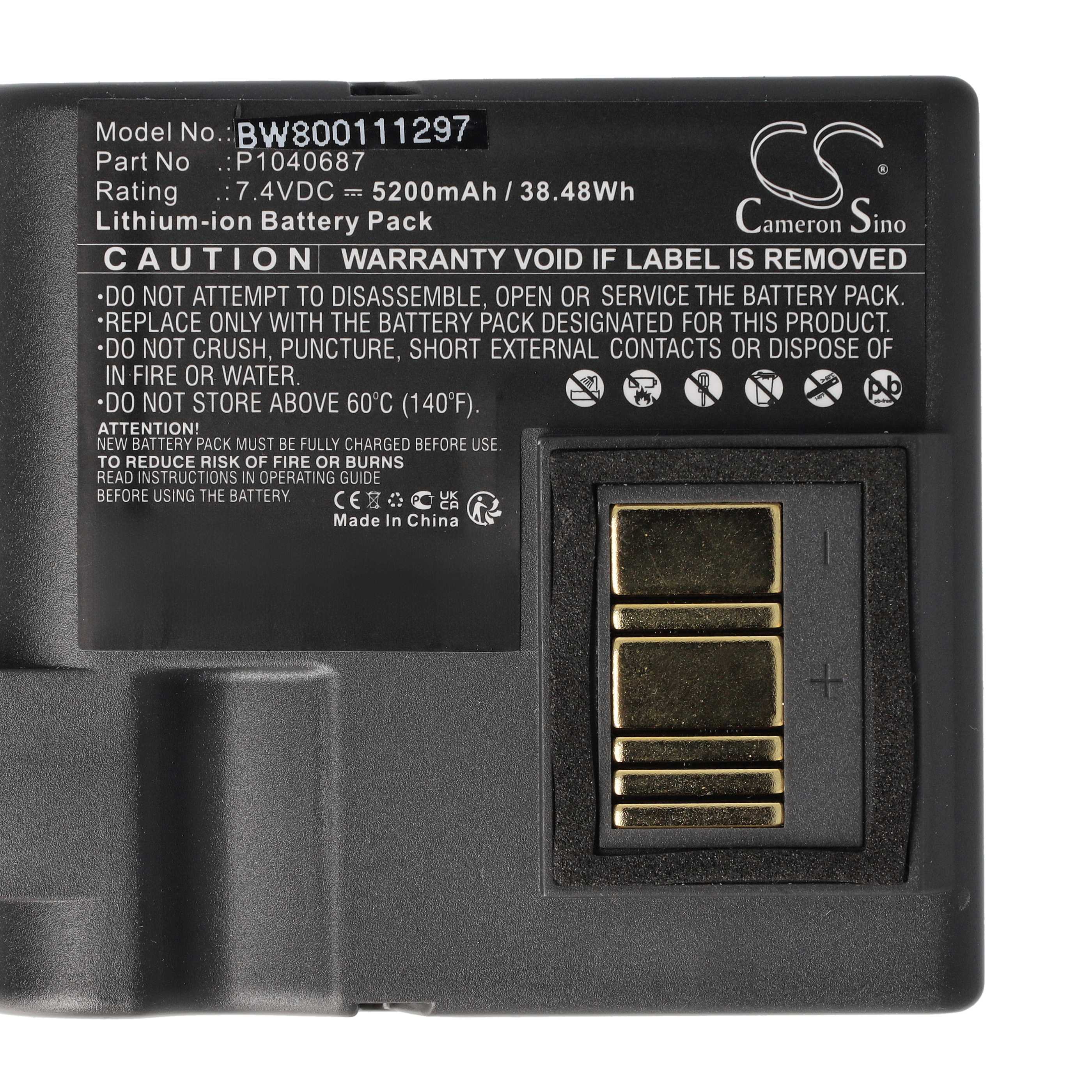 Printer 5x Battery replaces Zebra BTRY-MPP-68MA1-01, P1050667-016, P1040687 - 5200 mAh 7.4 V Li-Ion