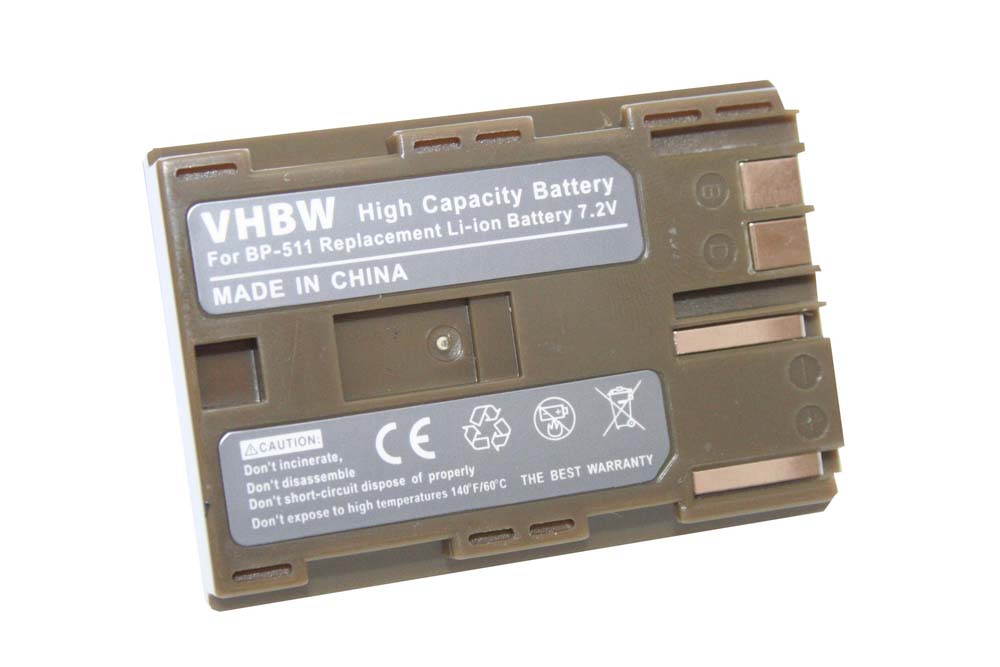 Battery Replacement for Canon BP-508, BP-535, BP-511A, BP-511, BP-522, BP-512, BP-514 - 1300mAh, 7.2V, Li-Ion
