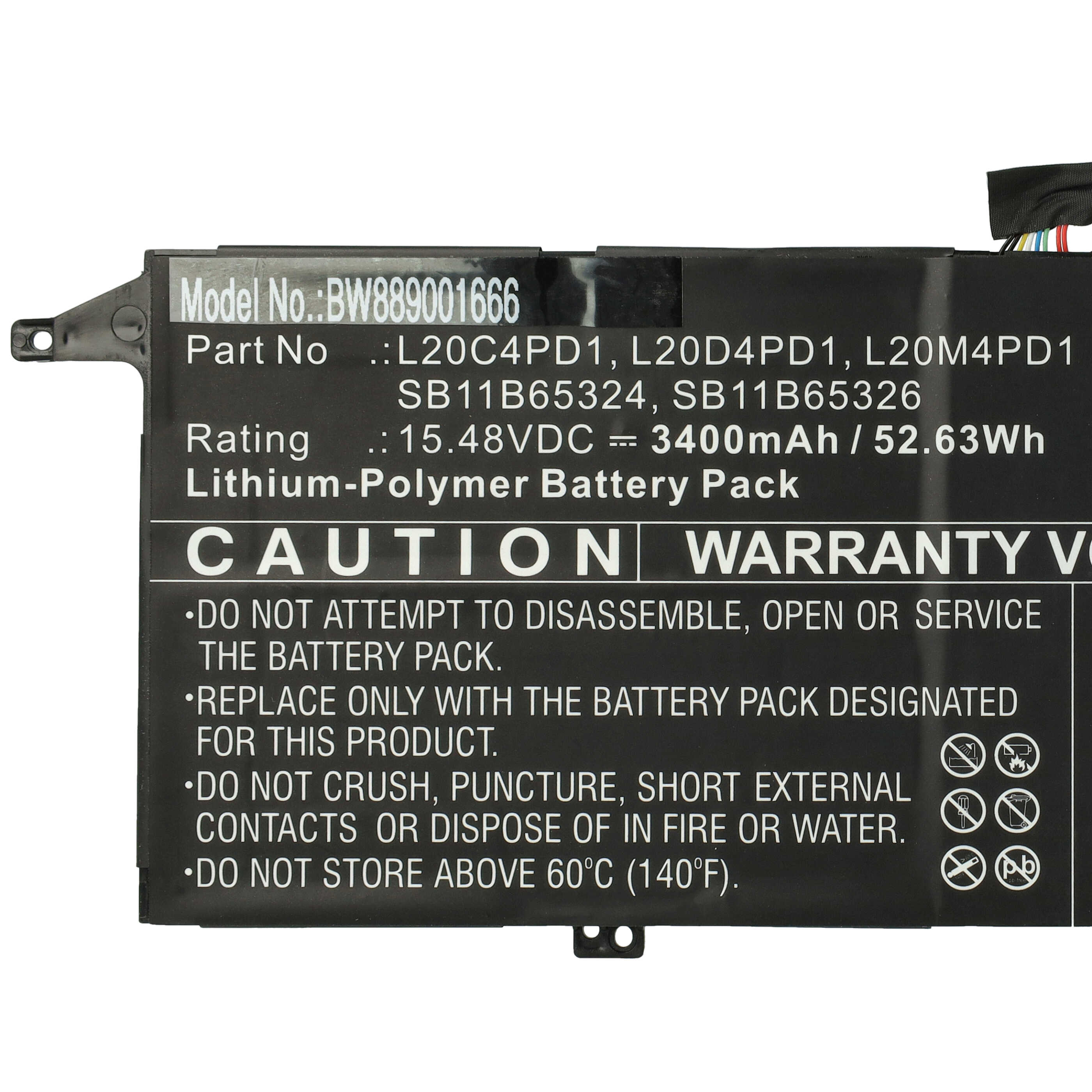 Notebook Battery Replacement for Lenovo L20M4PD1, SB11B65324, L20C4PD1, L20D4PD1 - 3400 mAh 15.48 V Li-polymer